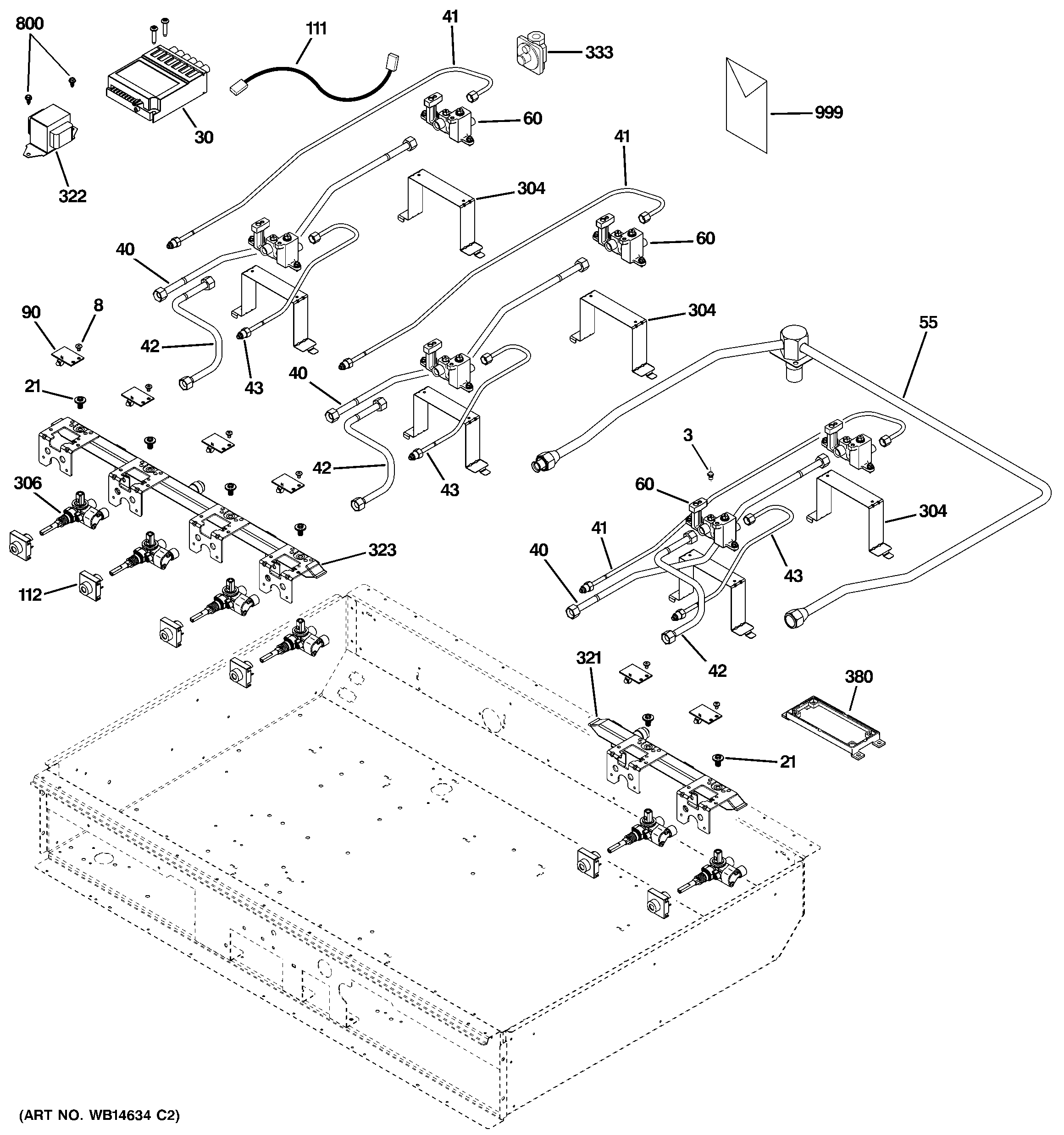 GE ZGU366NP5SS gas & burner parts diagram