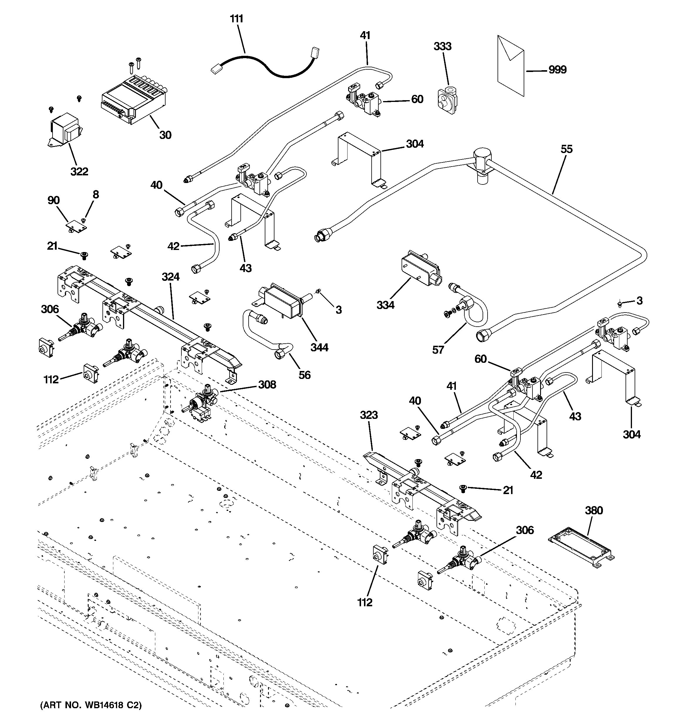 GE ZGU484LGP6SS gas & burner parts diagram
