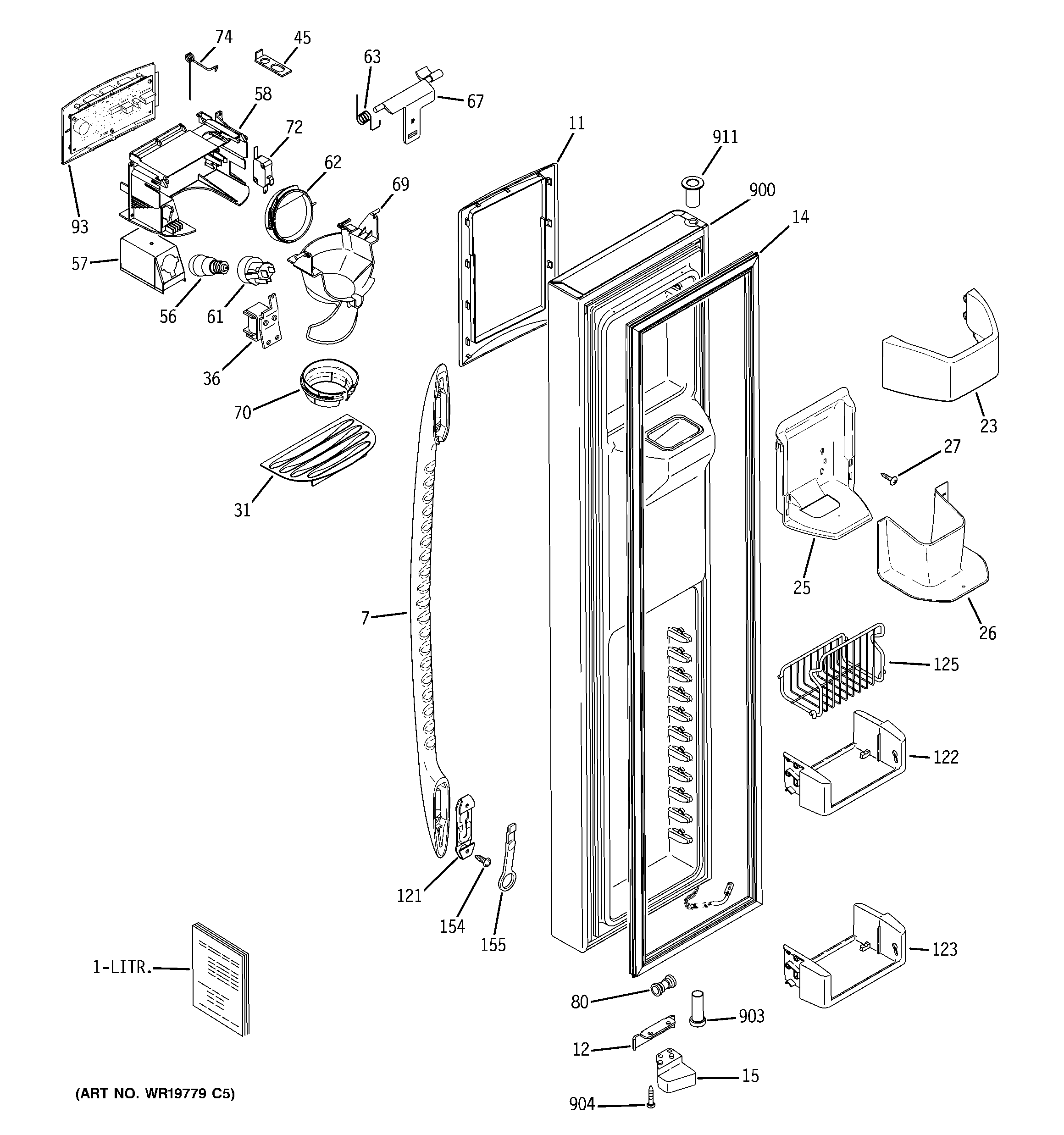 GE PSC23MGSAWW freezer door diagram