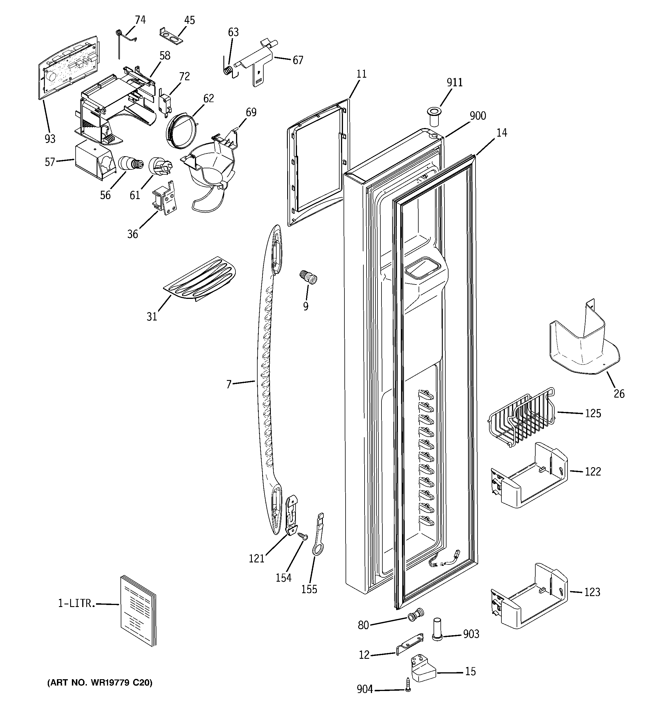 GE PSC23MGTCWW freezer door diagram