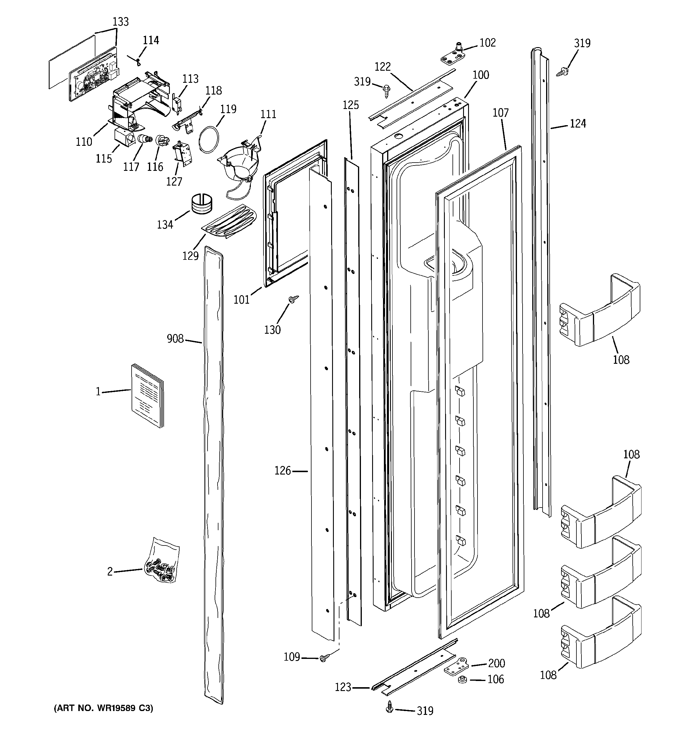 GE ZISW420DXB freezer door diagram