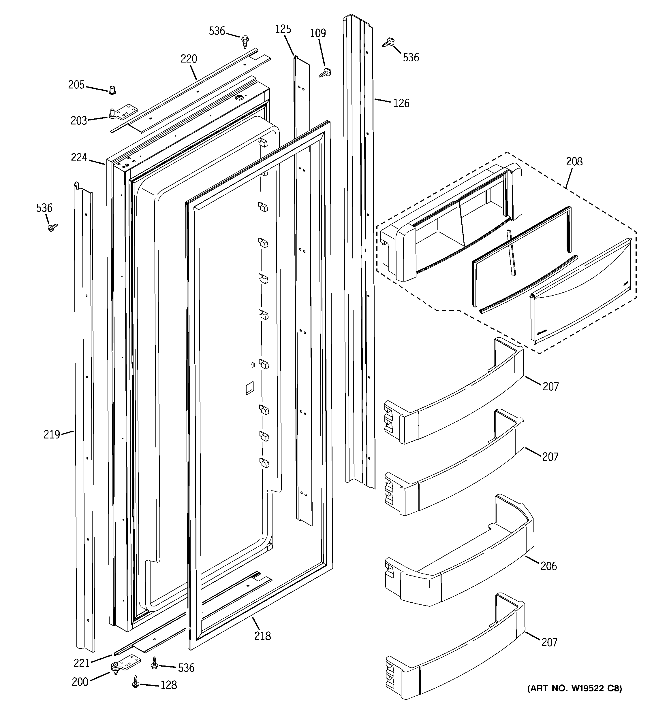 GE ZISW420DXB fresh food door diagram