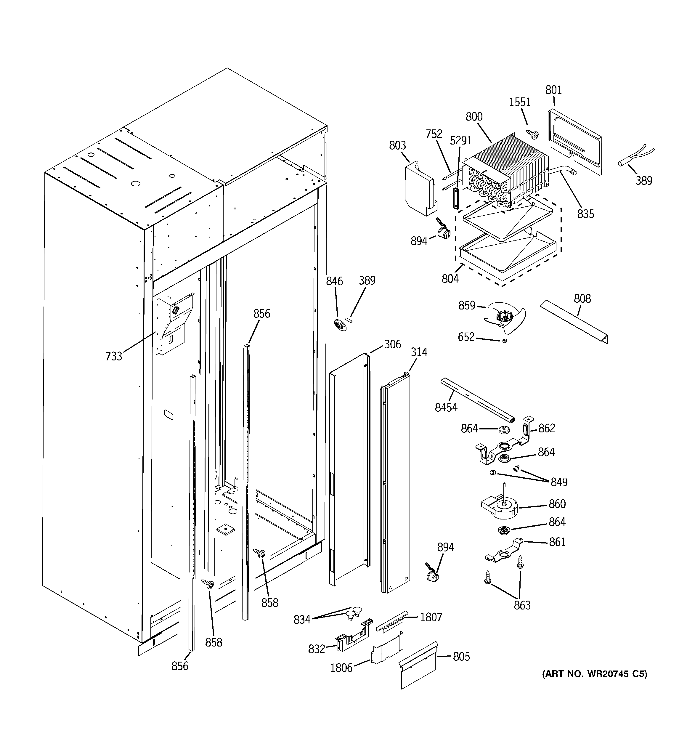 GE ZISW480DXB freezer section diagram