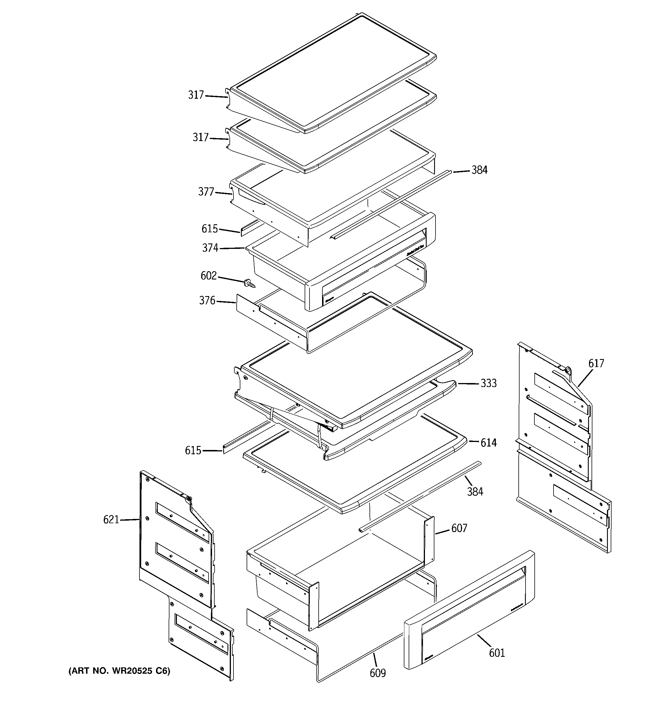 GE ZSEB420DYB fresh food shelves diagram