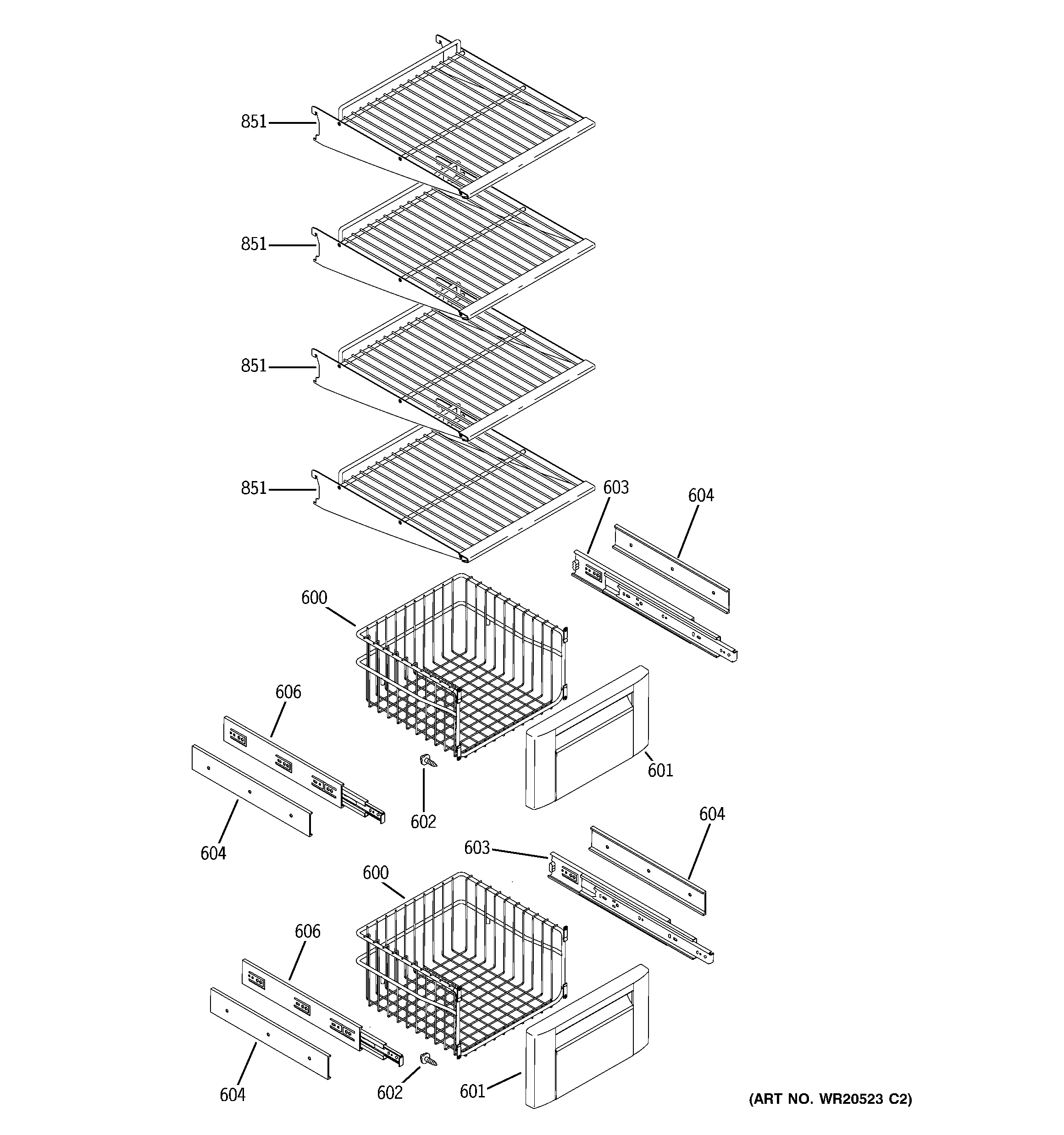 GE ZSEP420DYBSS freezer shelves diagram