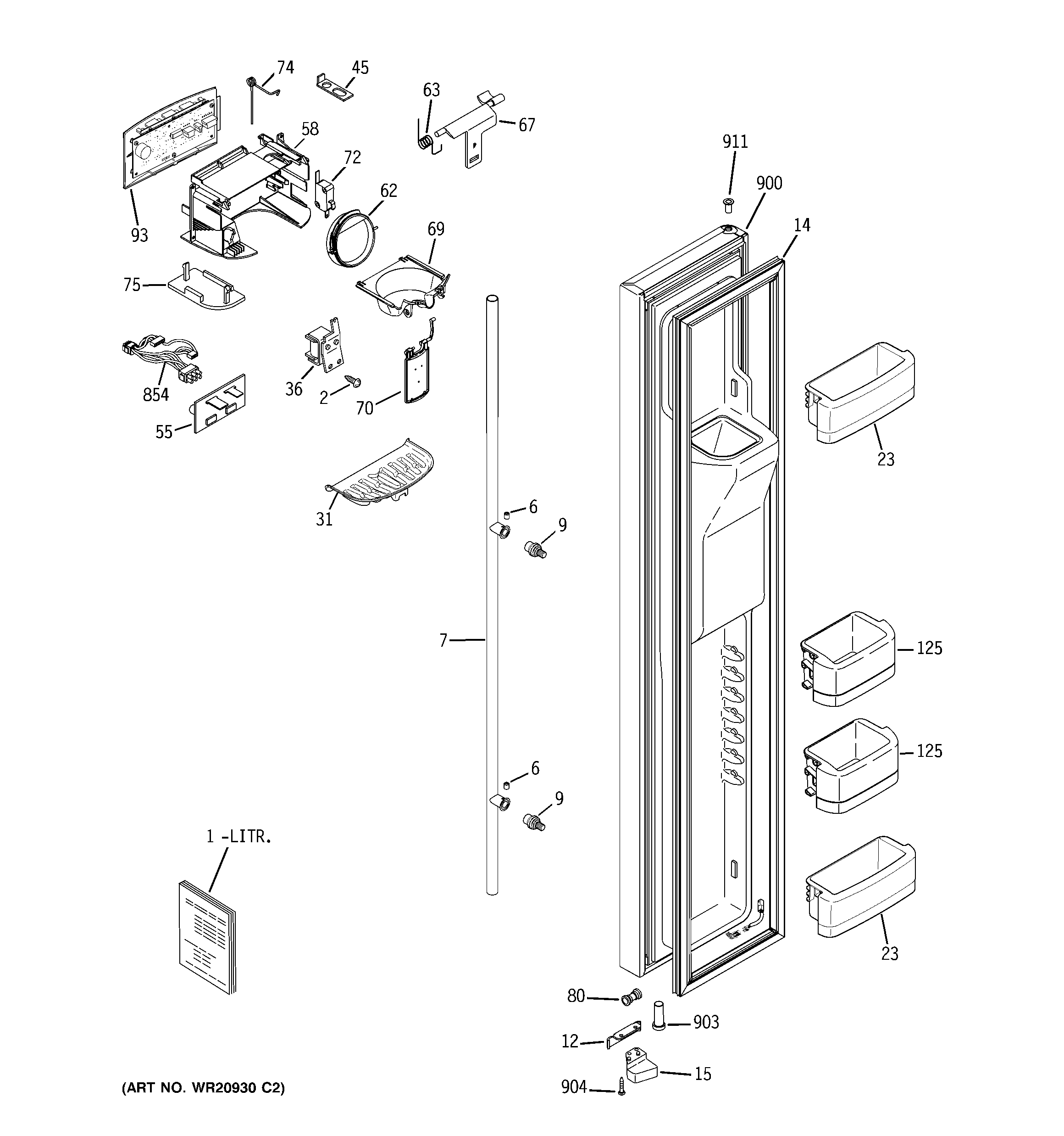 GE RCA24KGBBFWW freezer door diagram