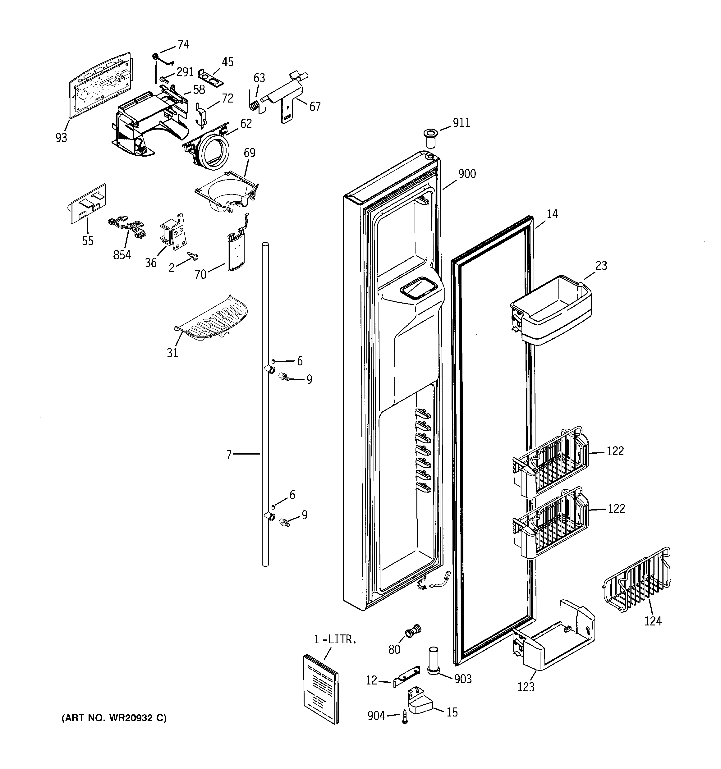 GE RCA24VGBBFWW freezer door diagram