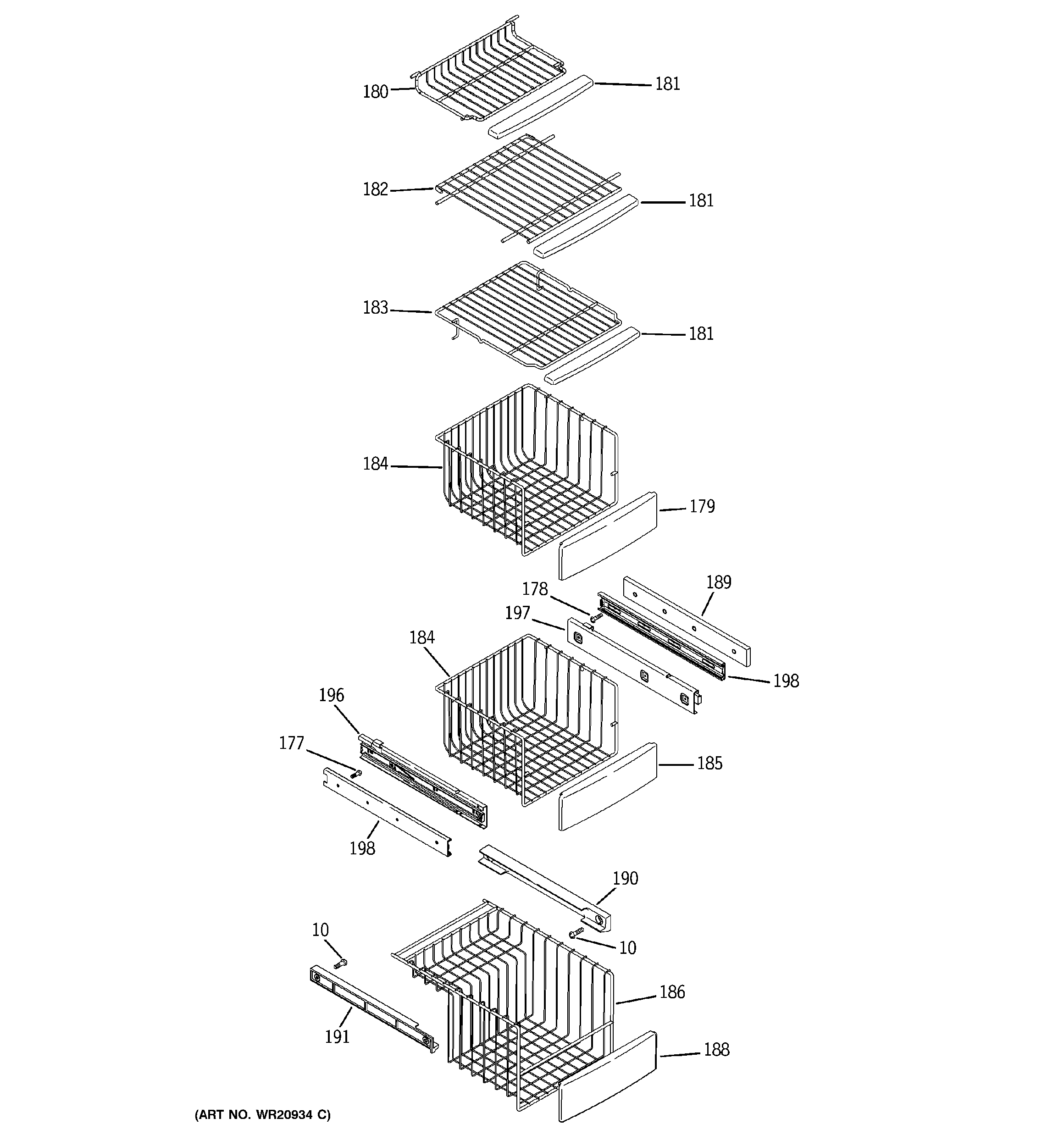 GE RCA24VGBBFWW freezer shelves diagram