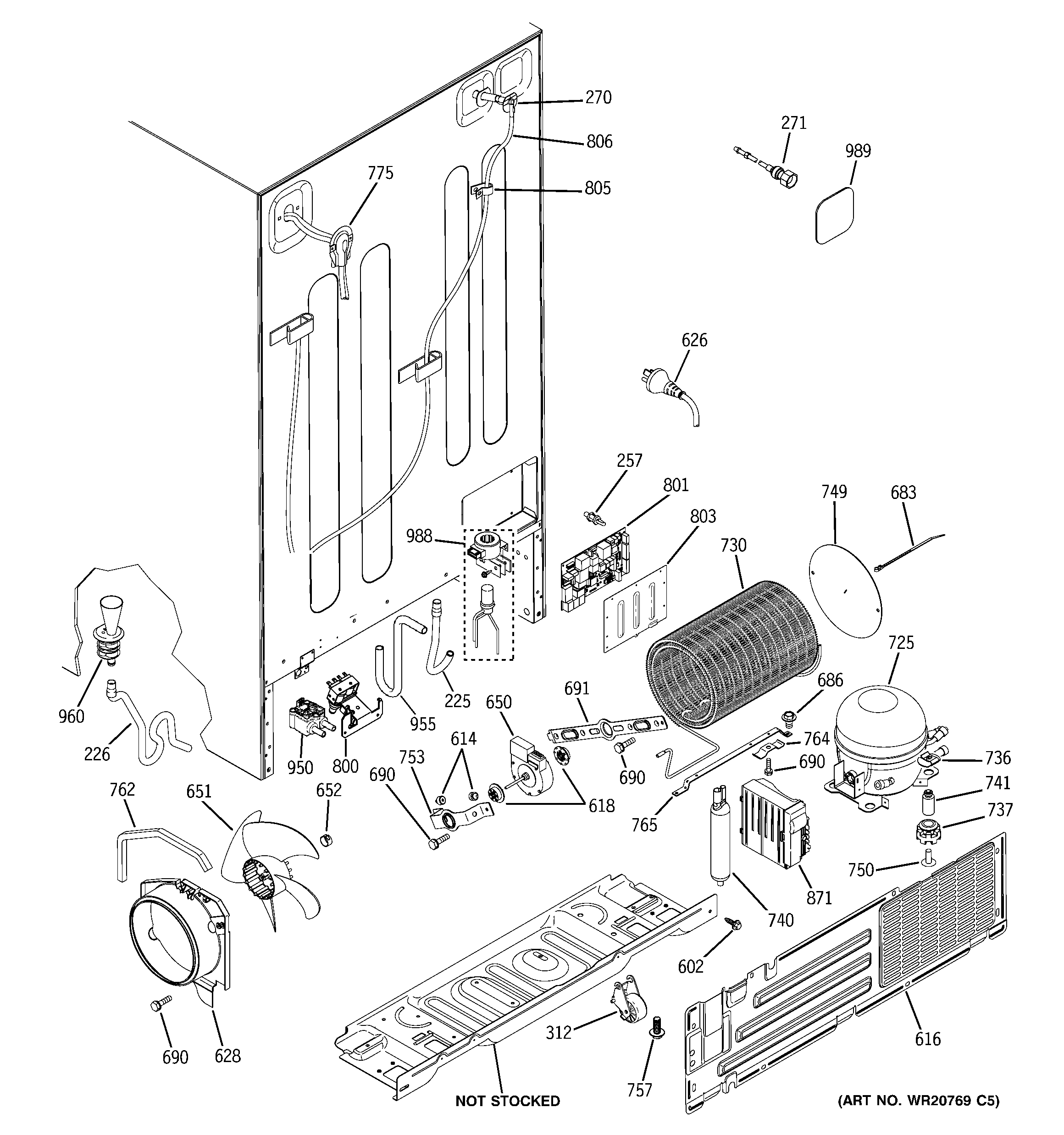 GE RCA25RGBBFSV sealed system & mother board diagram