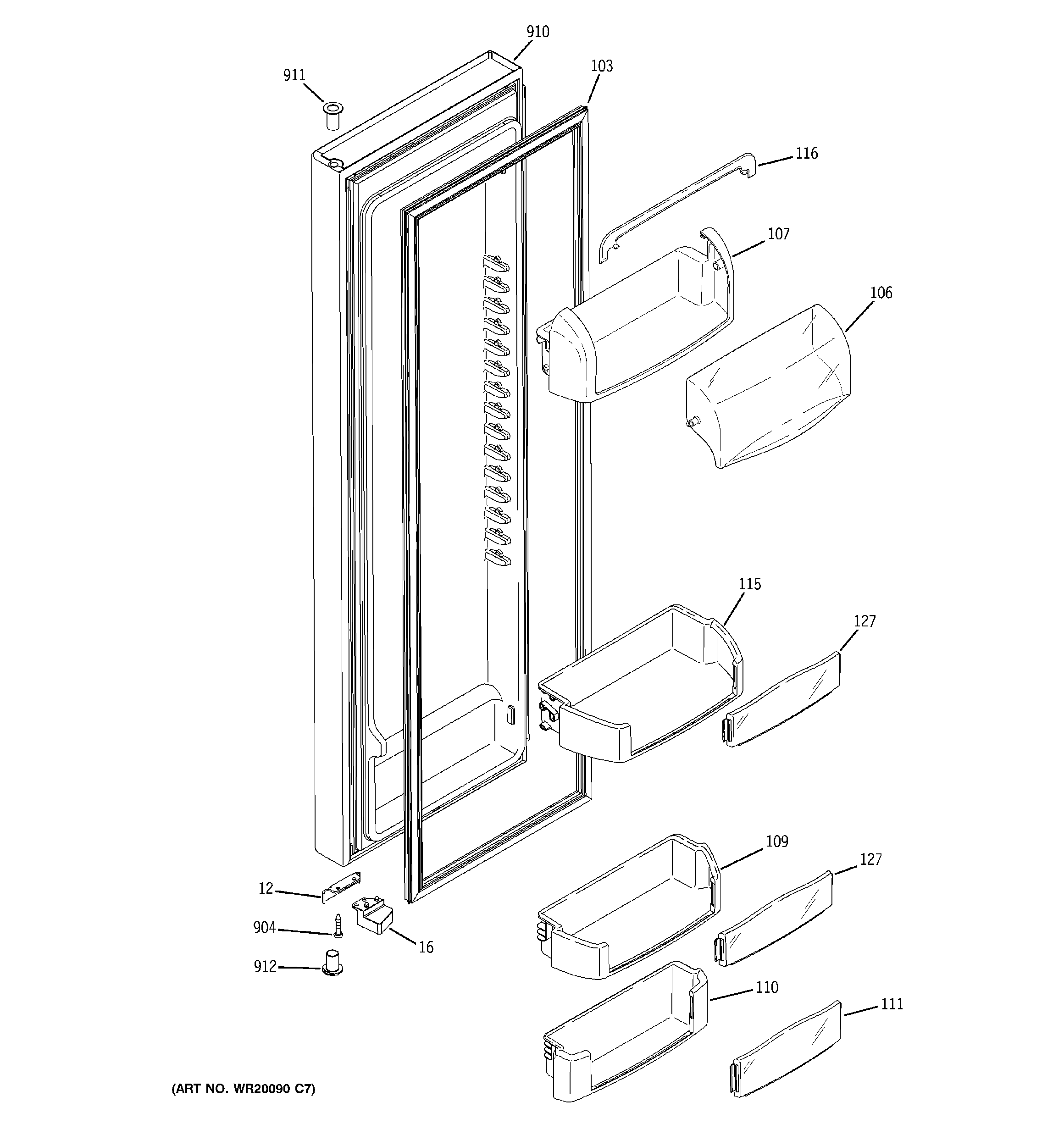 GE RCE24KGBBFNB fresh food door diagram
