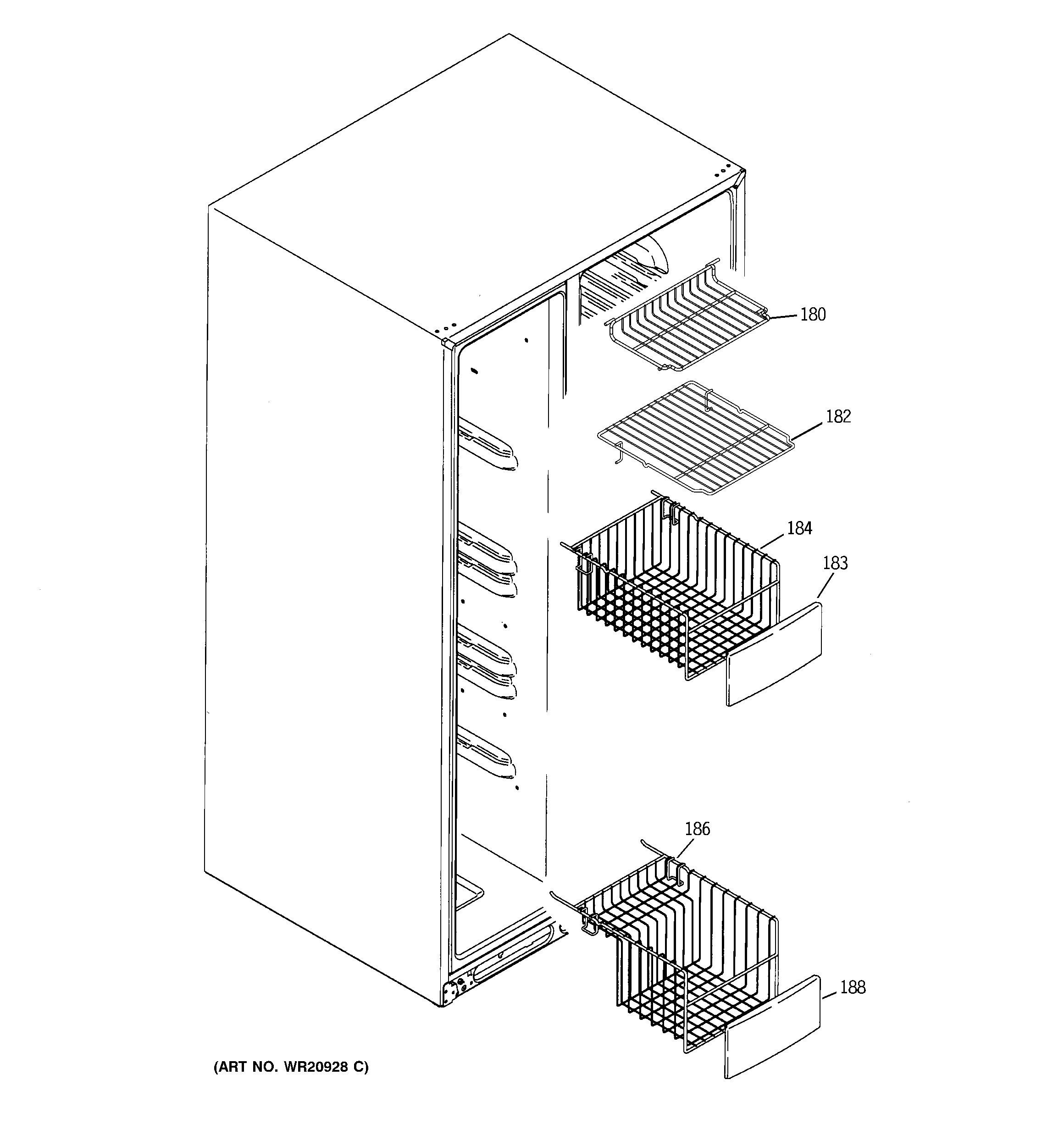 GE RCE24KGBBFNB freezer shelves diagram