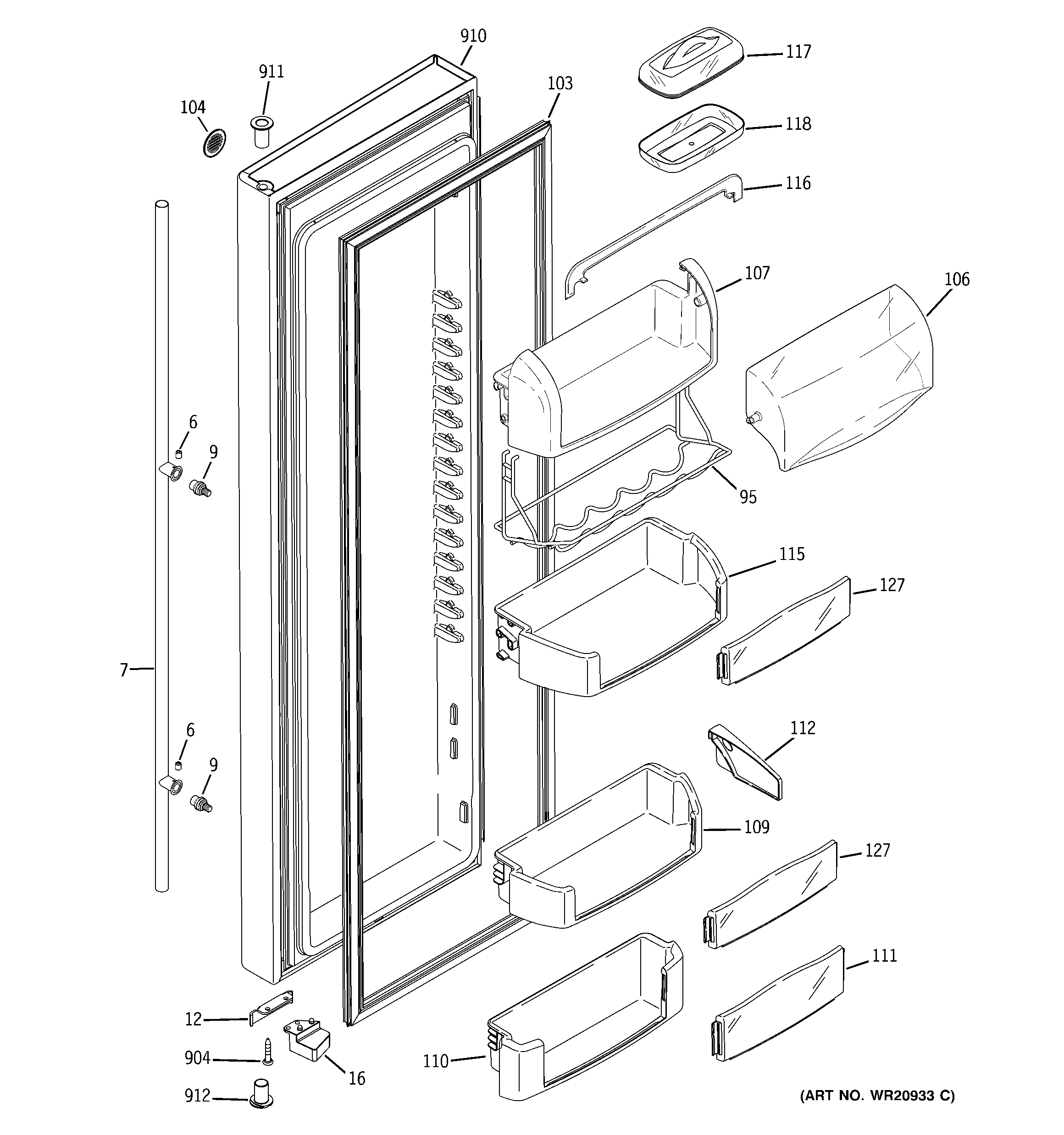 GE RCE24VGBBFBB fresh food door diagram