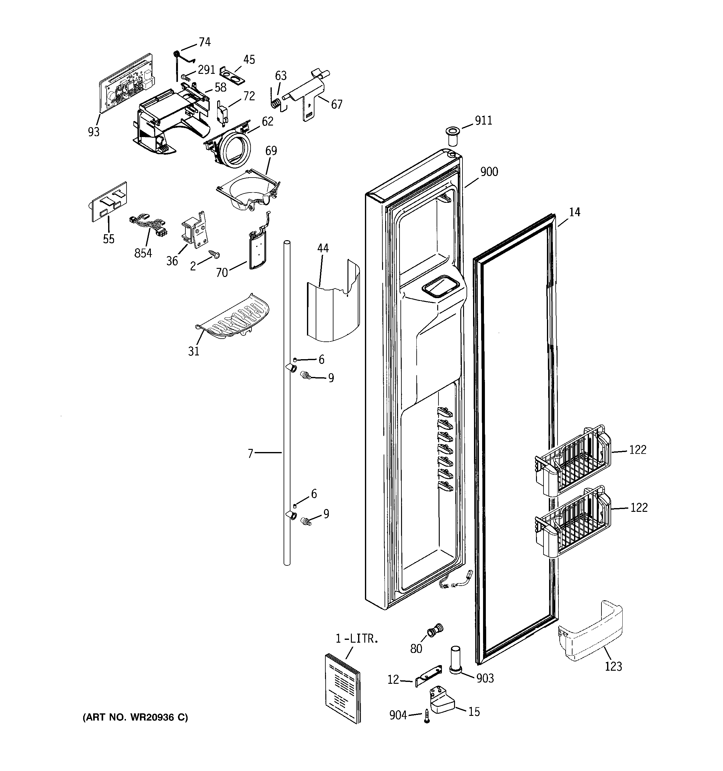 GE RCE25RGBBFSS freezer door diagram