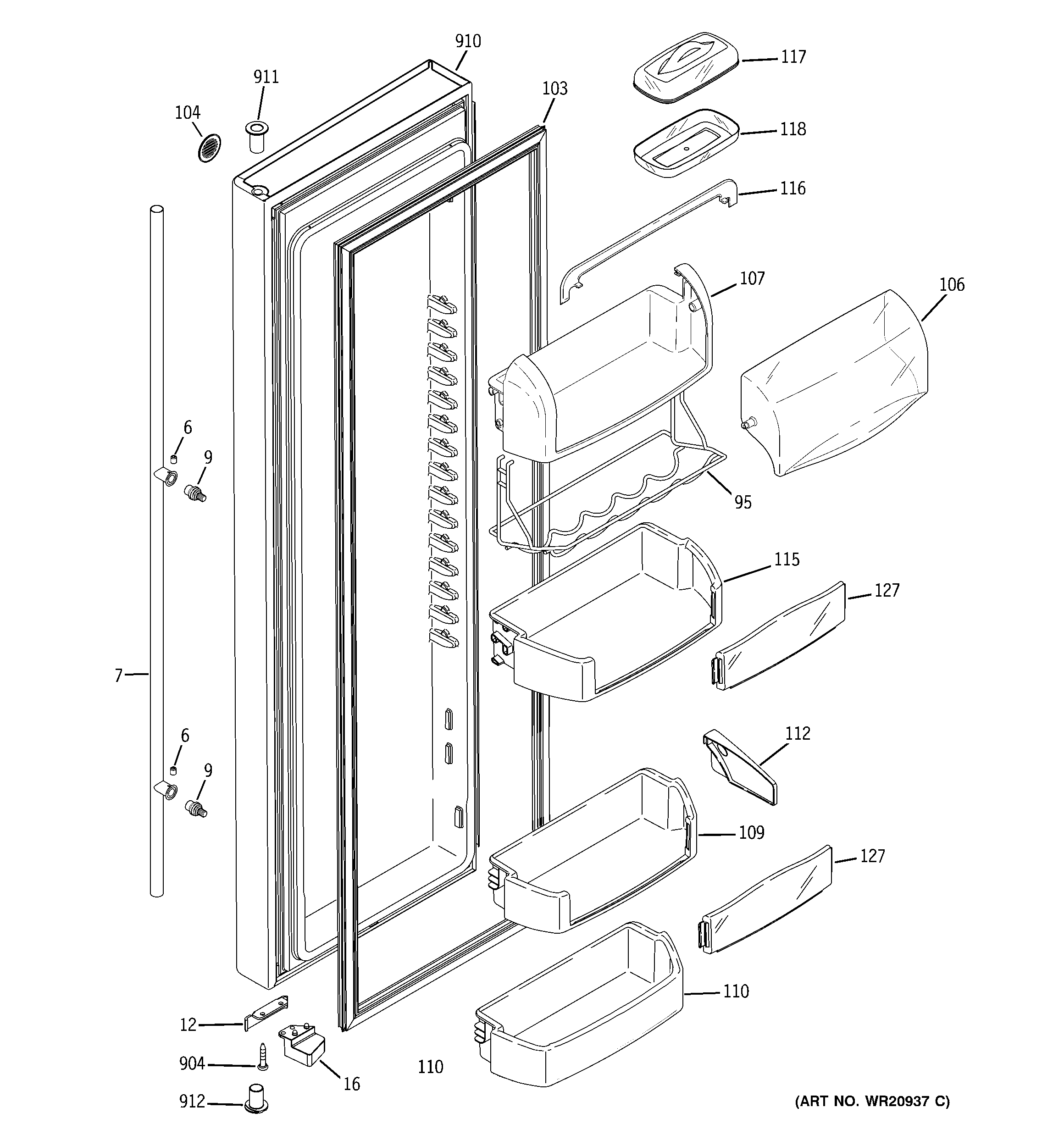 GE RCE25RGBBFWW fresh food door diagram