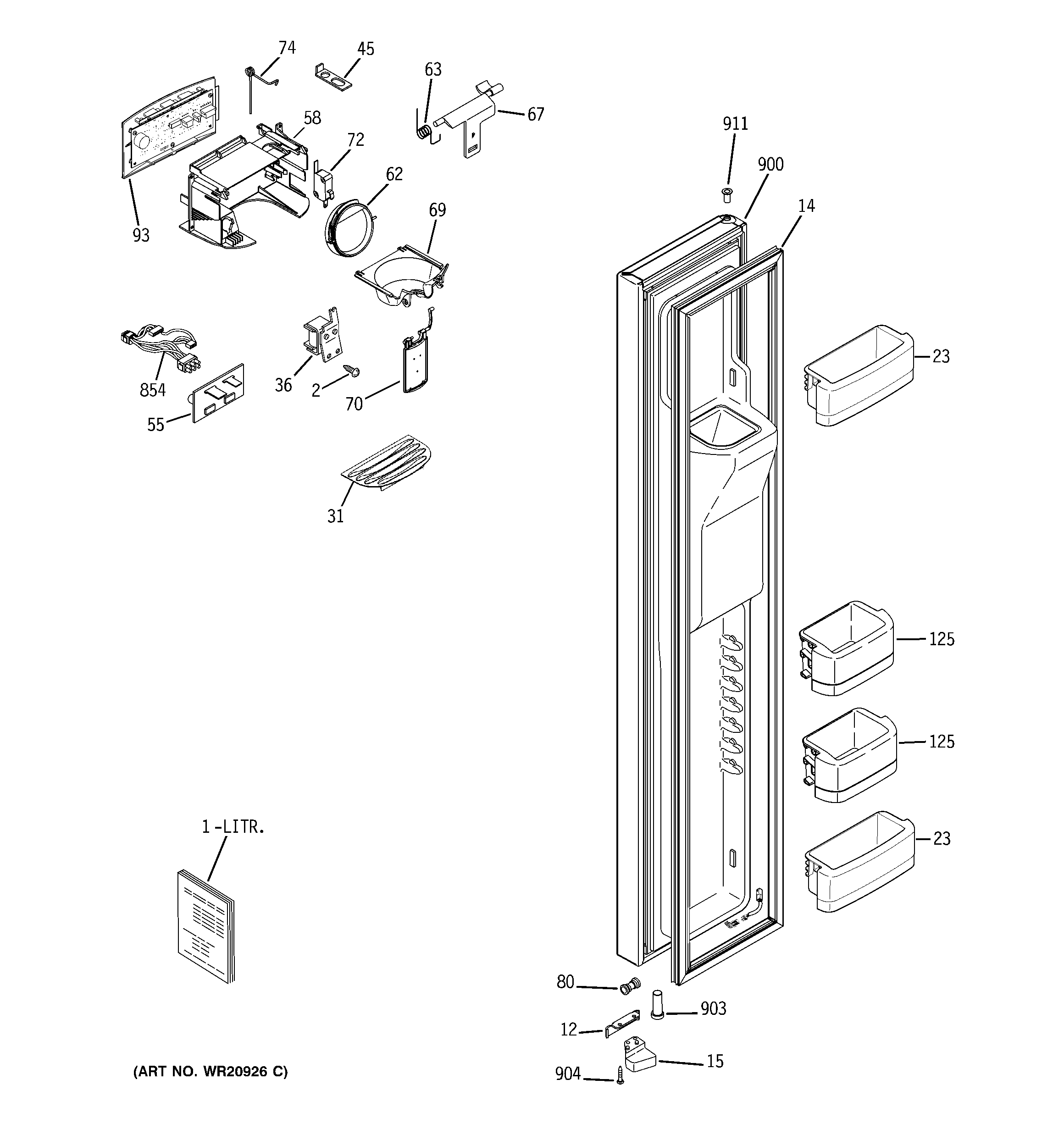 GE RCU24KGBBFNB freezer door diagram