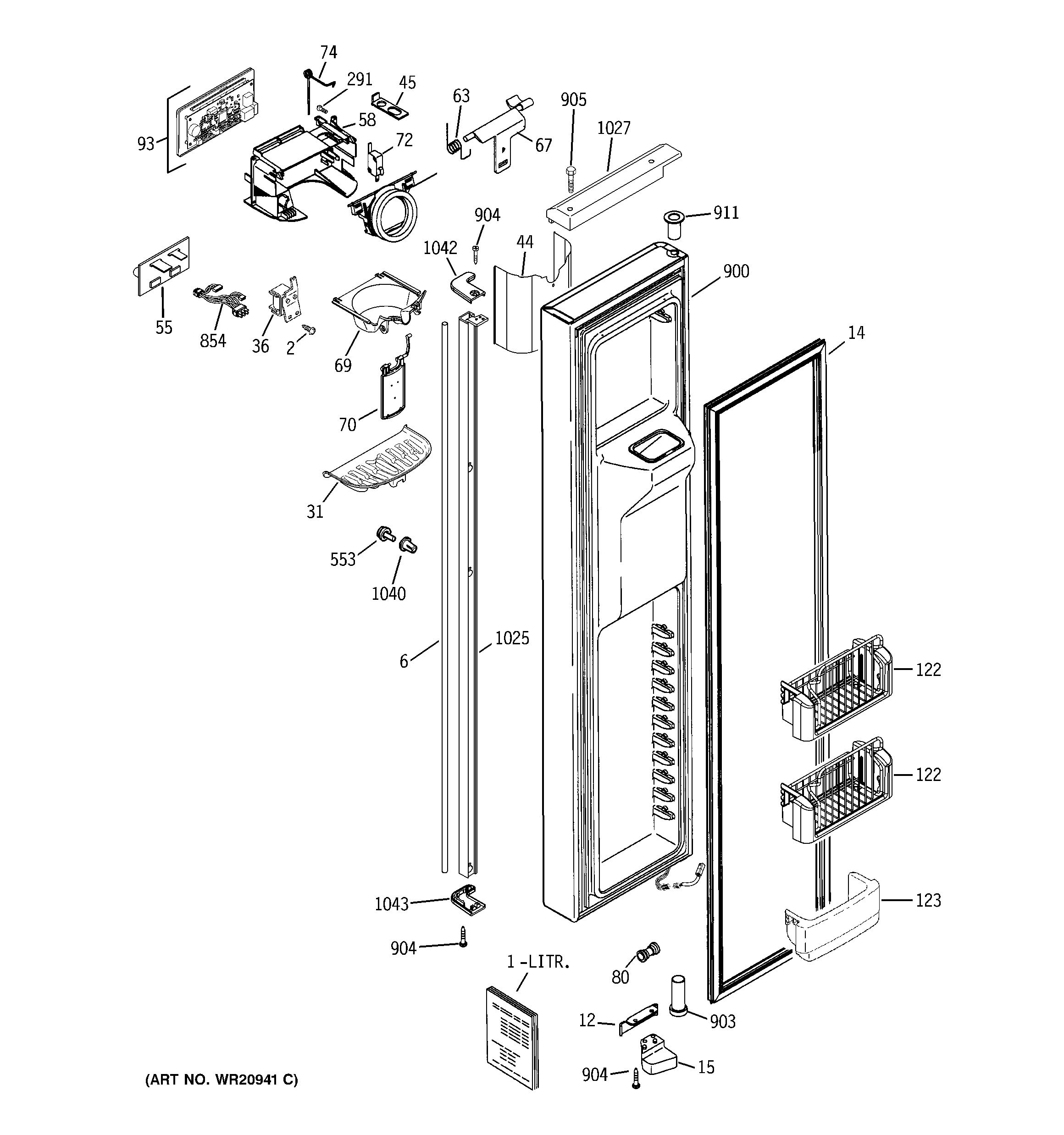 GE RCU25RGBBFSV freezer door diagram