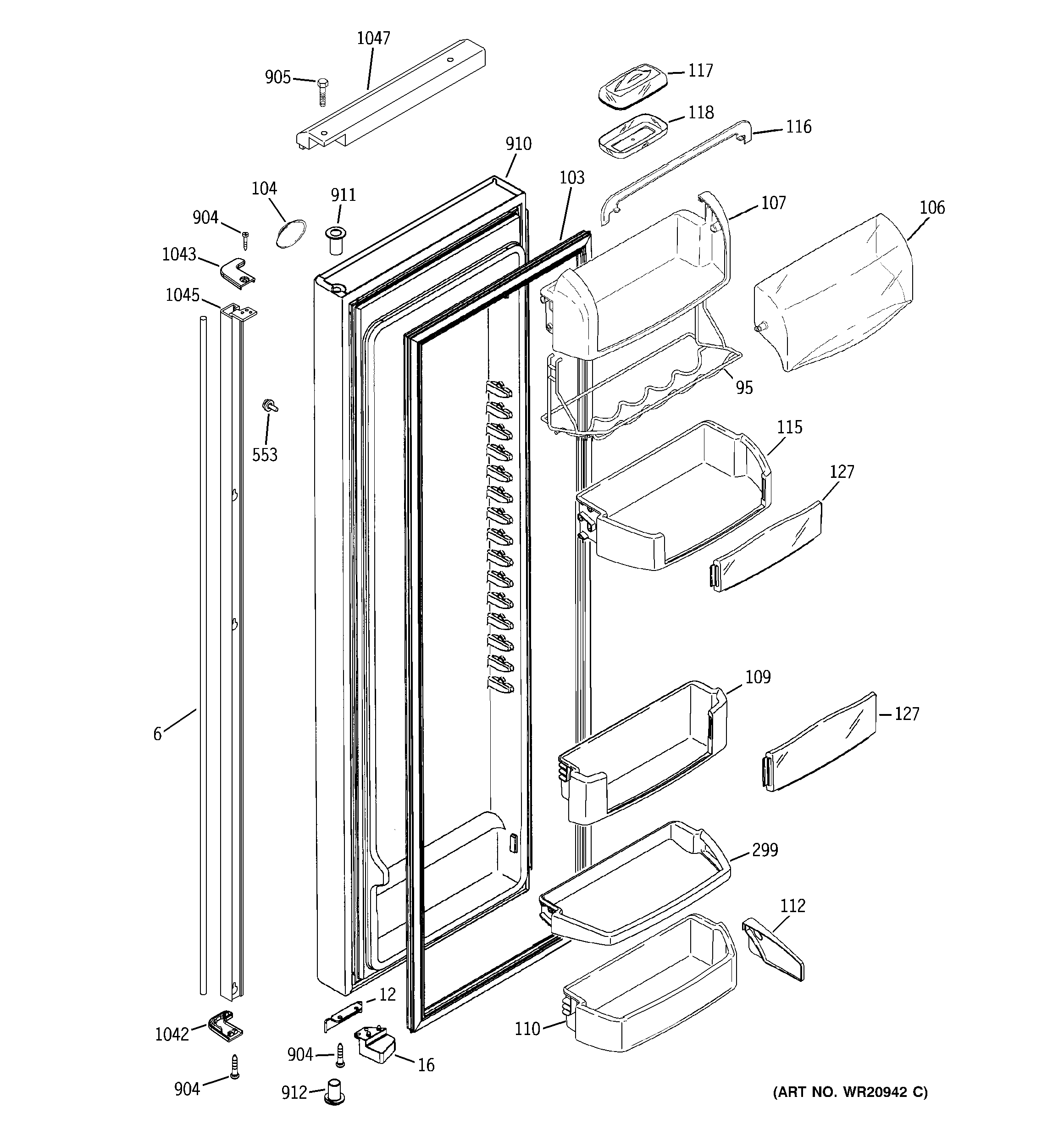 GE RCU25RGBBFSV fresh food door diagram
