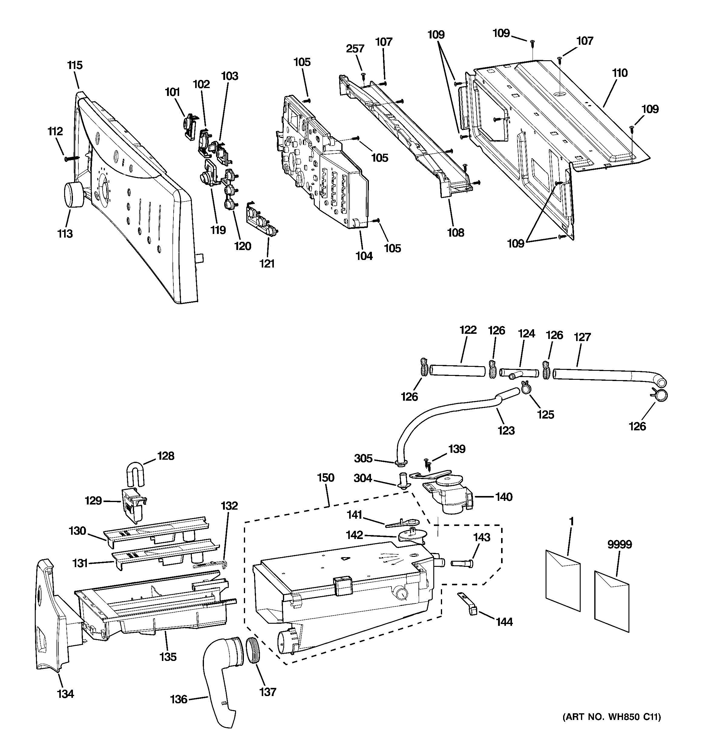 GE GCVH6800J5BB controls & dispenser diagram
