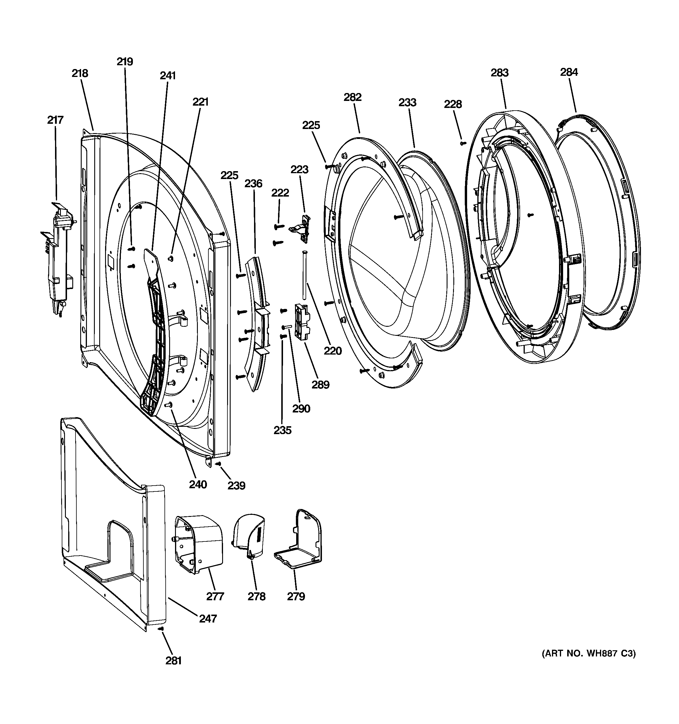 GE GCVH6800J5BB front panel & door diagram