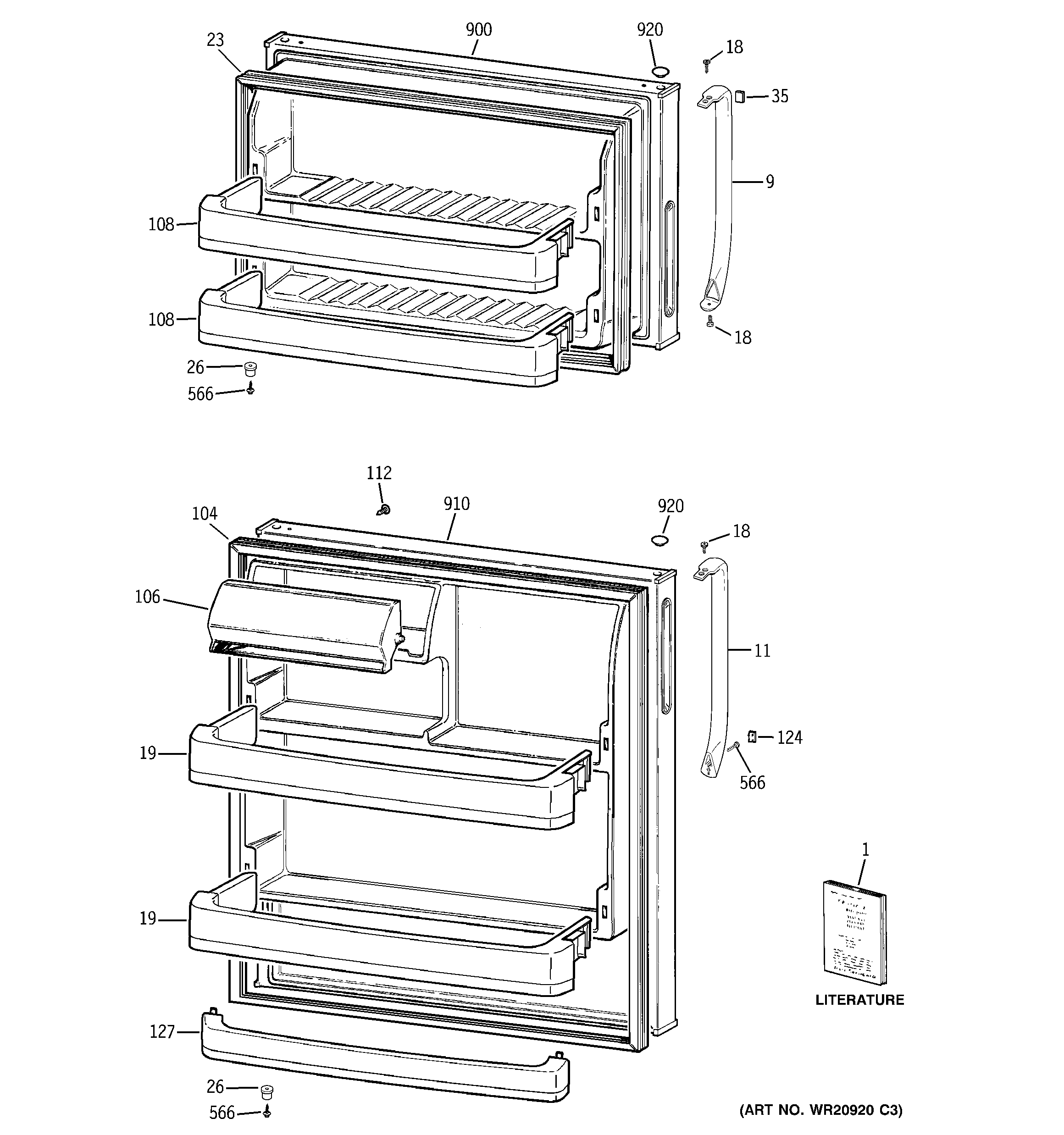 GE GTJ18GCDCRSA doors diagram