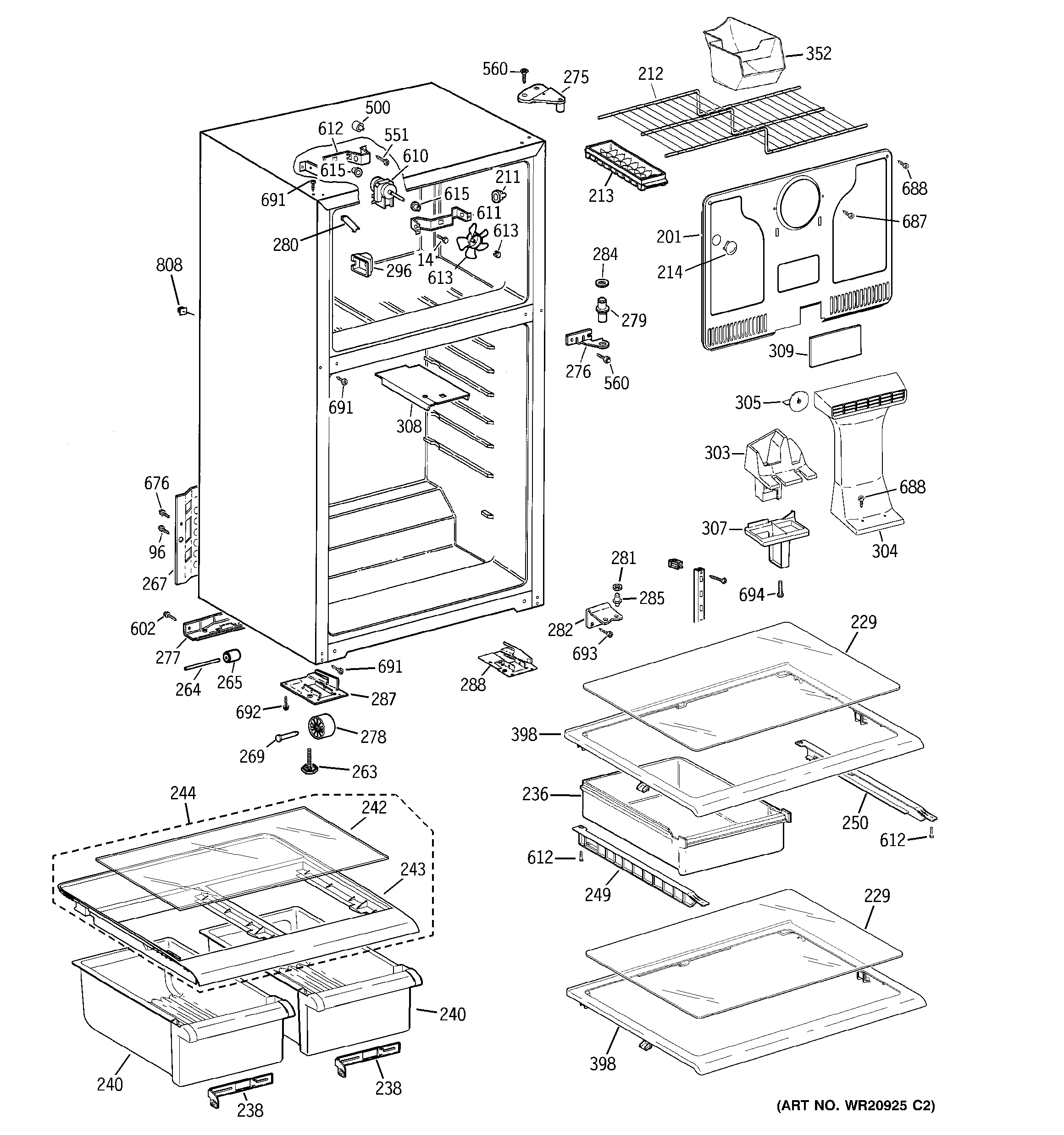 GE GTJ18GCDCRSA cabinet diagram