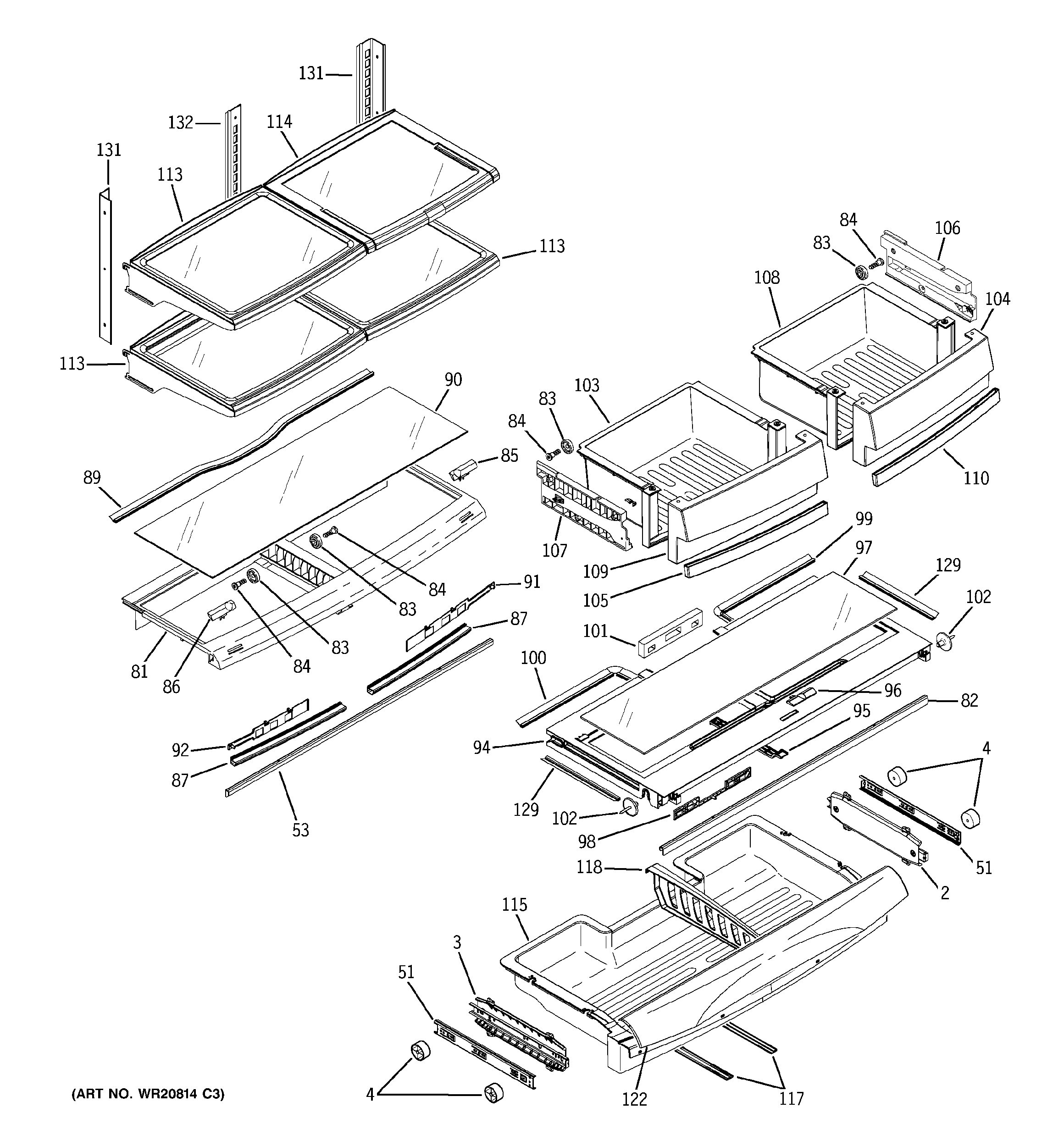 GE CFCP1NIZDSS fresh food shelves diagram