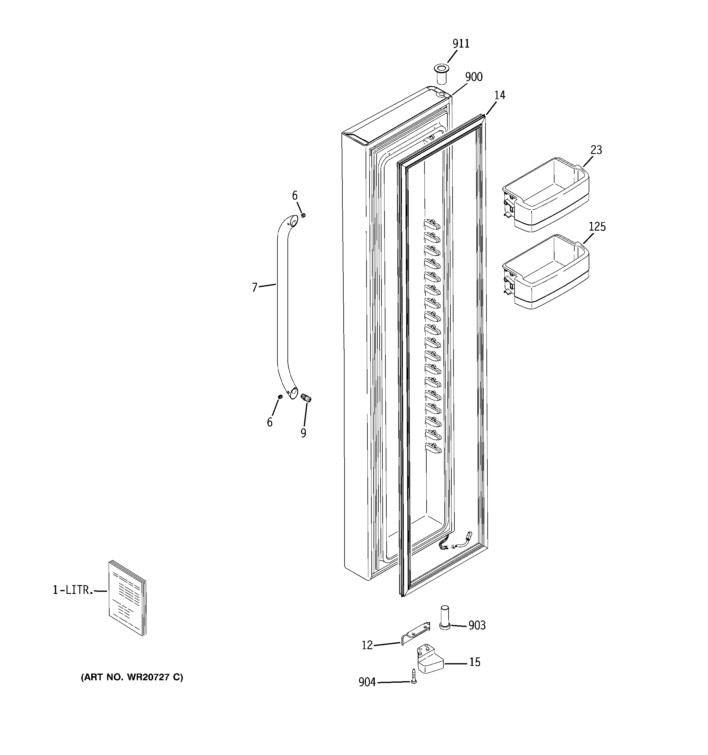 GE GCE23LBYDFWW freezer door diagram