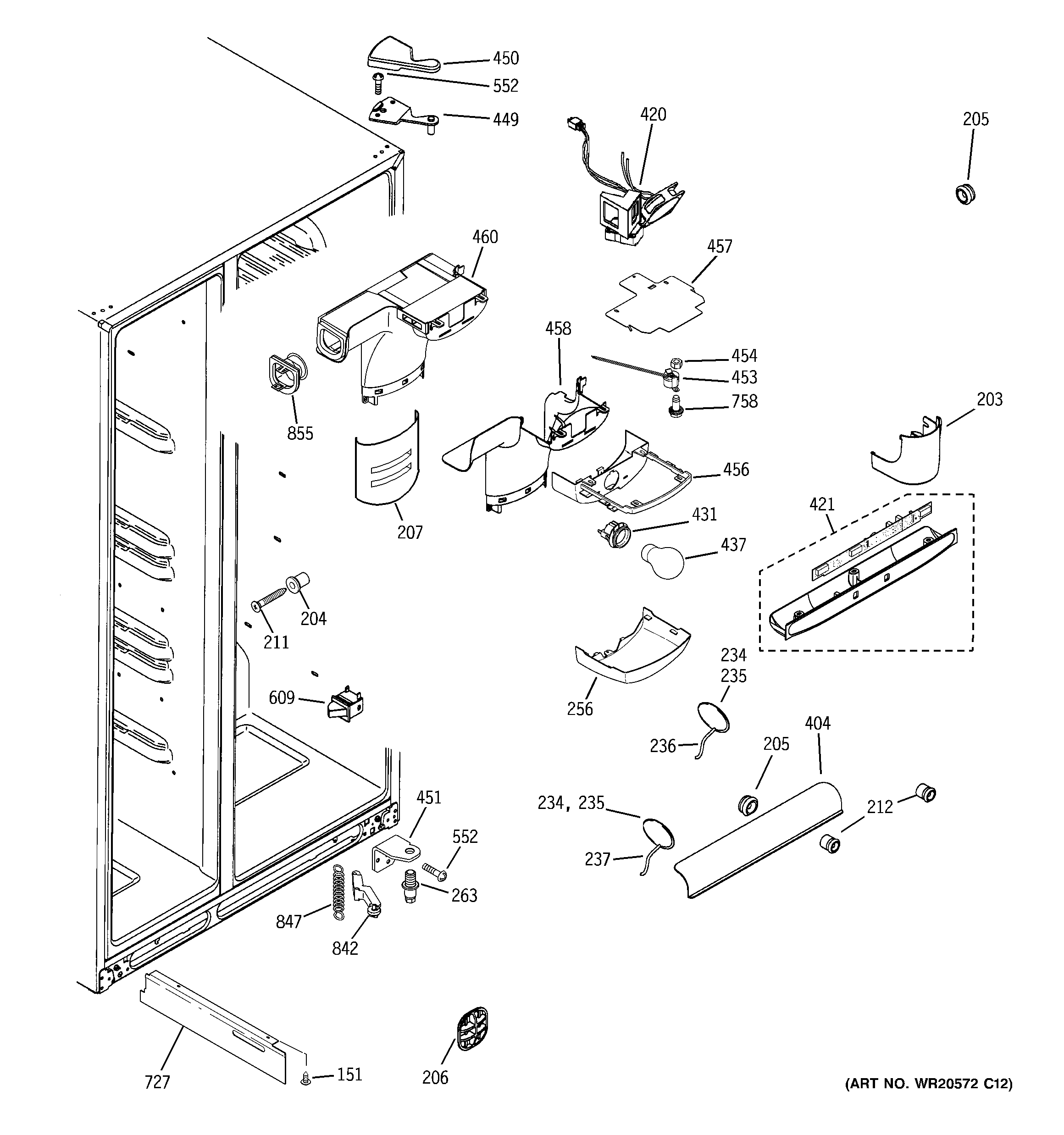 GE GCE23LBYDFWW fresh food section diagram