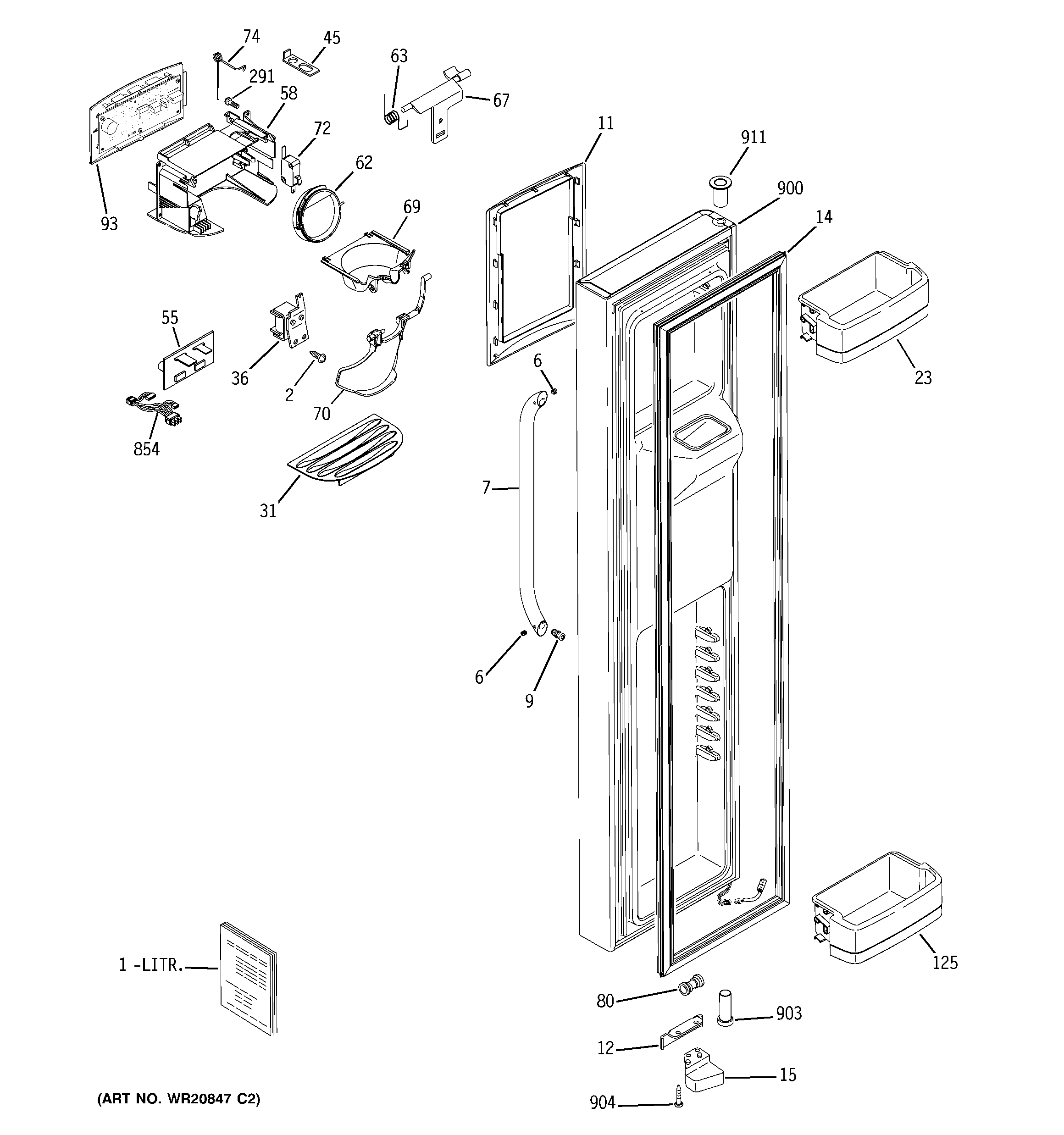 GE GCE23LGYDFLS freezer door diagram