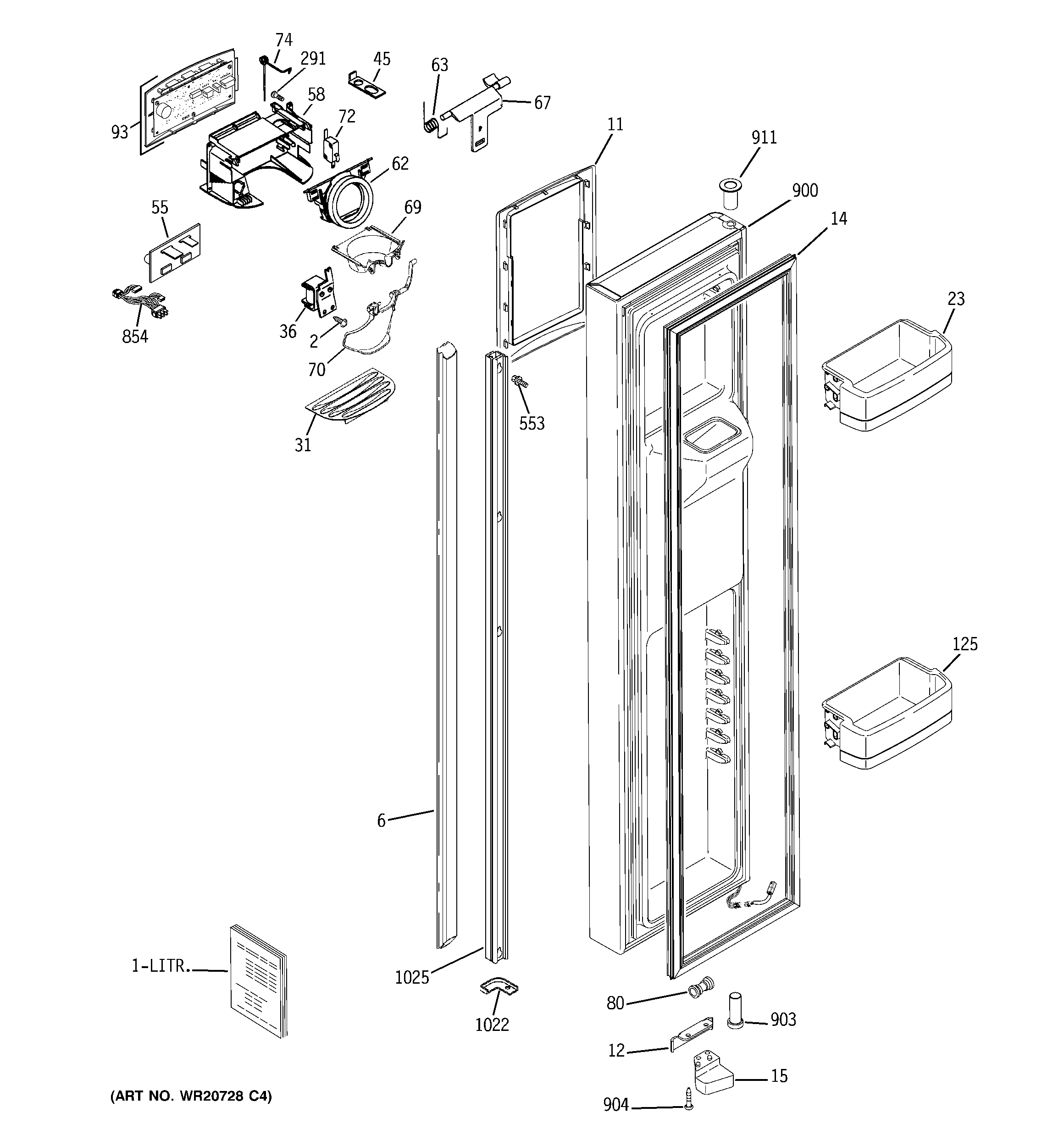 GE GCE23LGYDFLV freezer door diagram