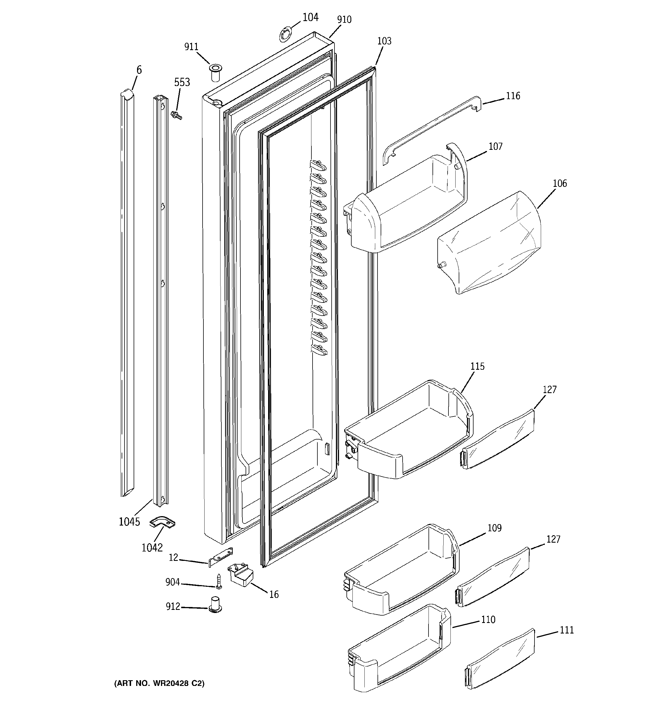 GE GCE23LGYDFLV fresh food door diagram