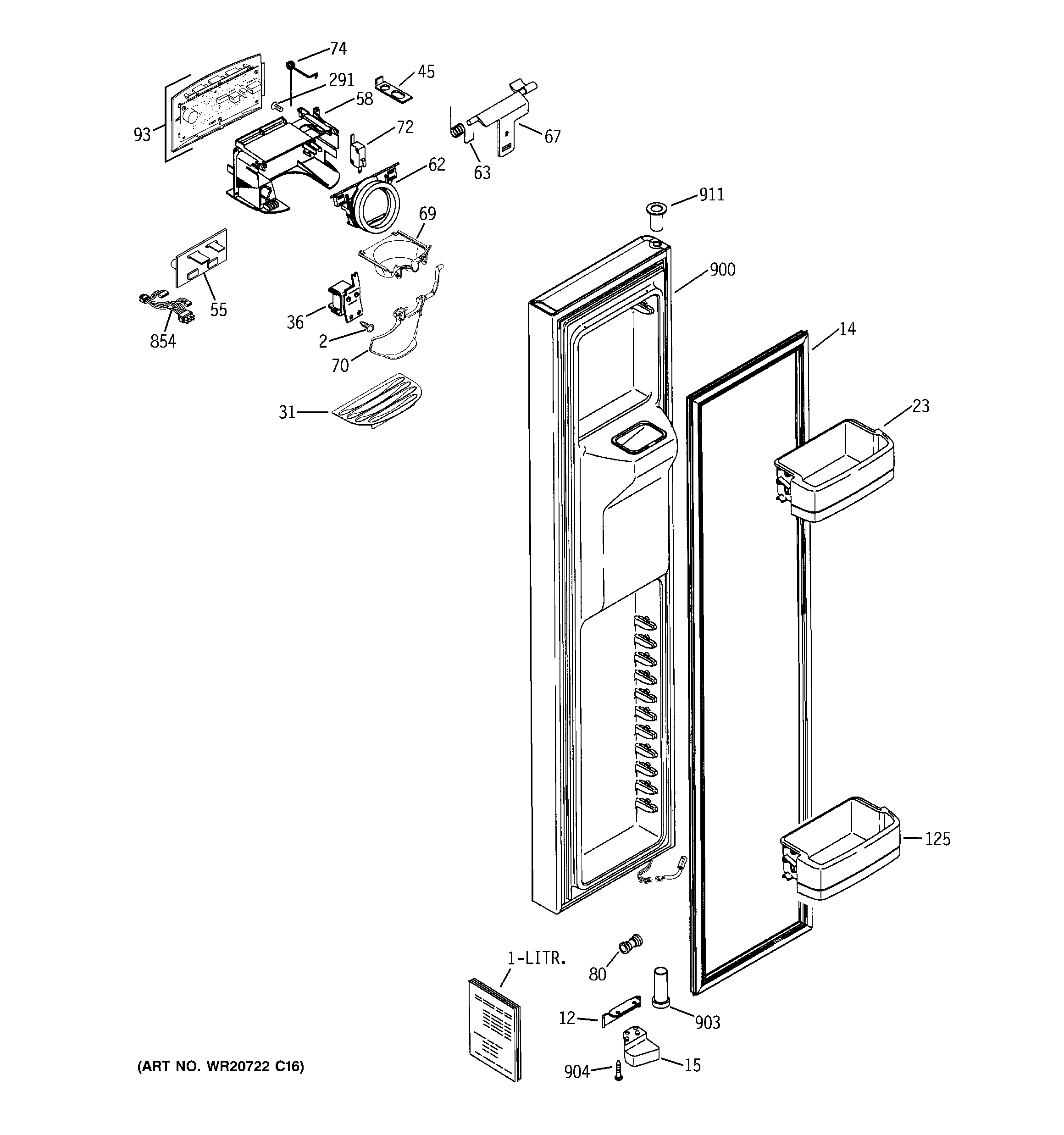 GE GCE23LGYDFNB freezer door diagram