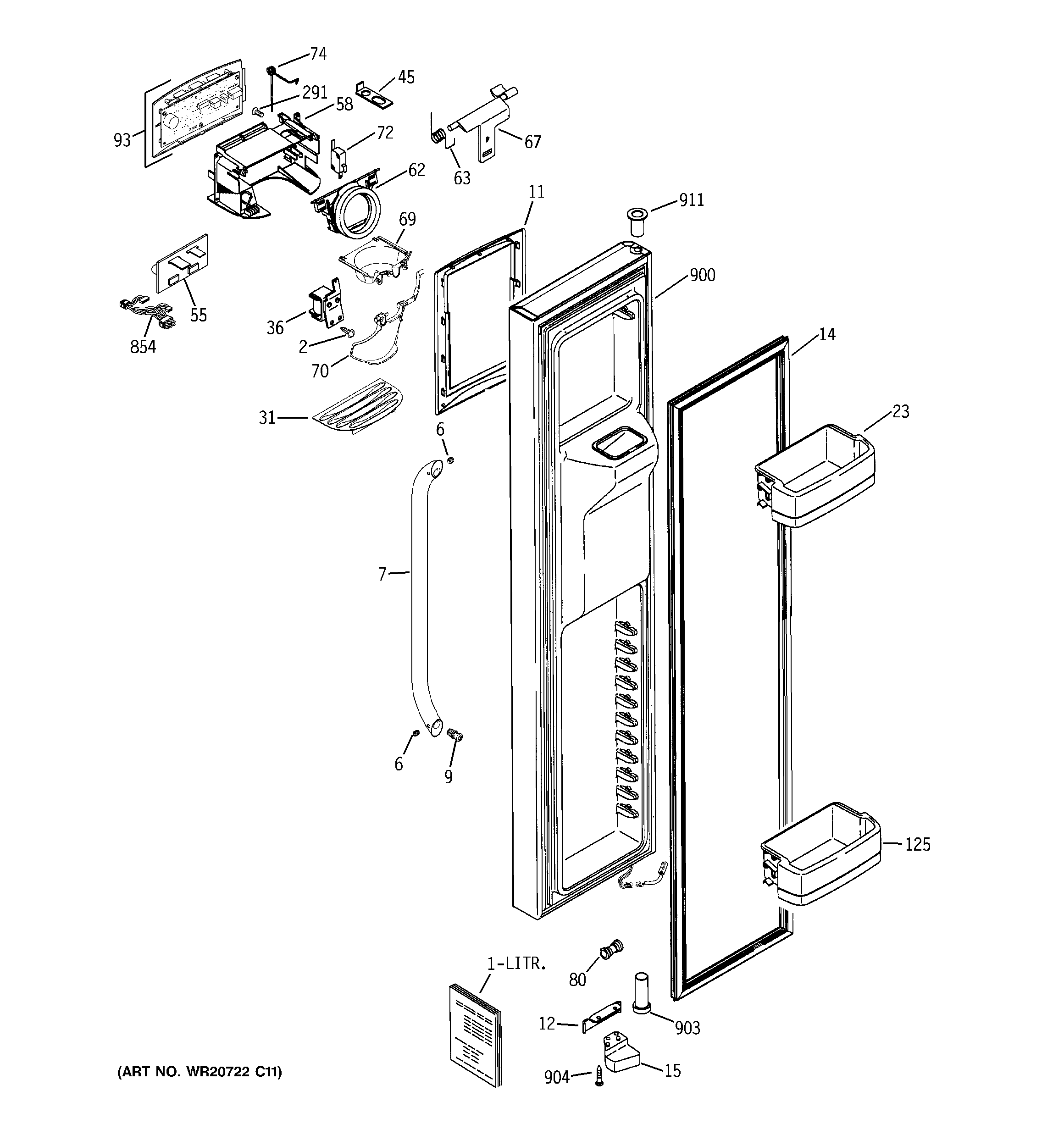 GE GCE23LHYDFSS freezer door diagram