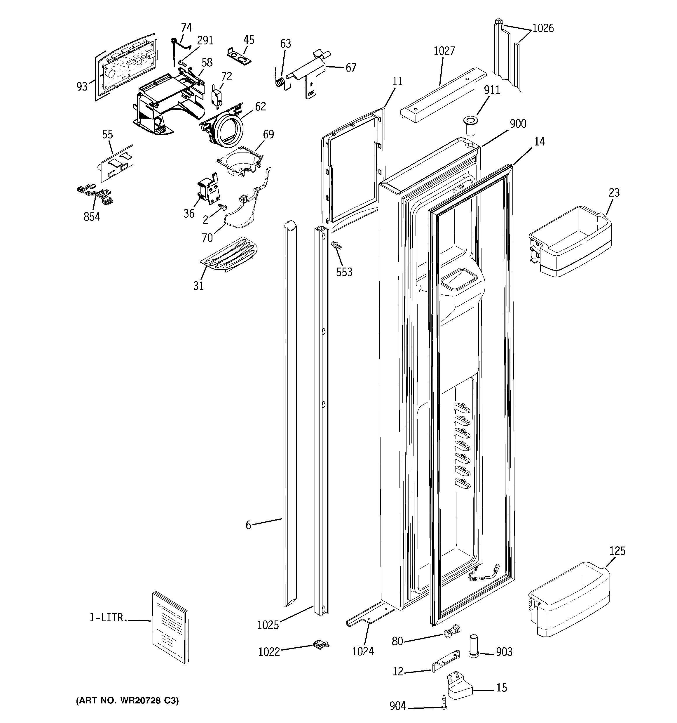 GE GIE21LGYDFKB freezer door diagram