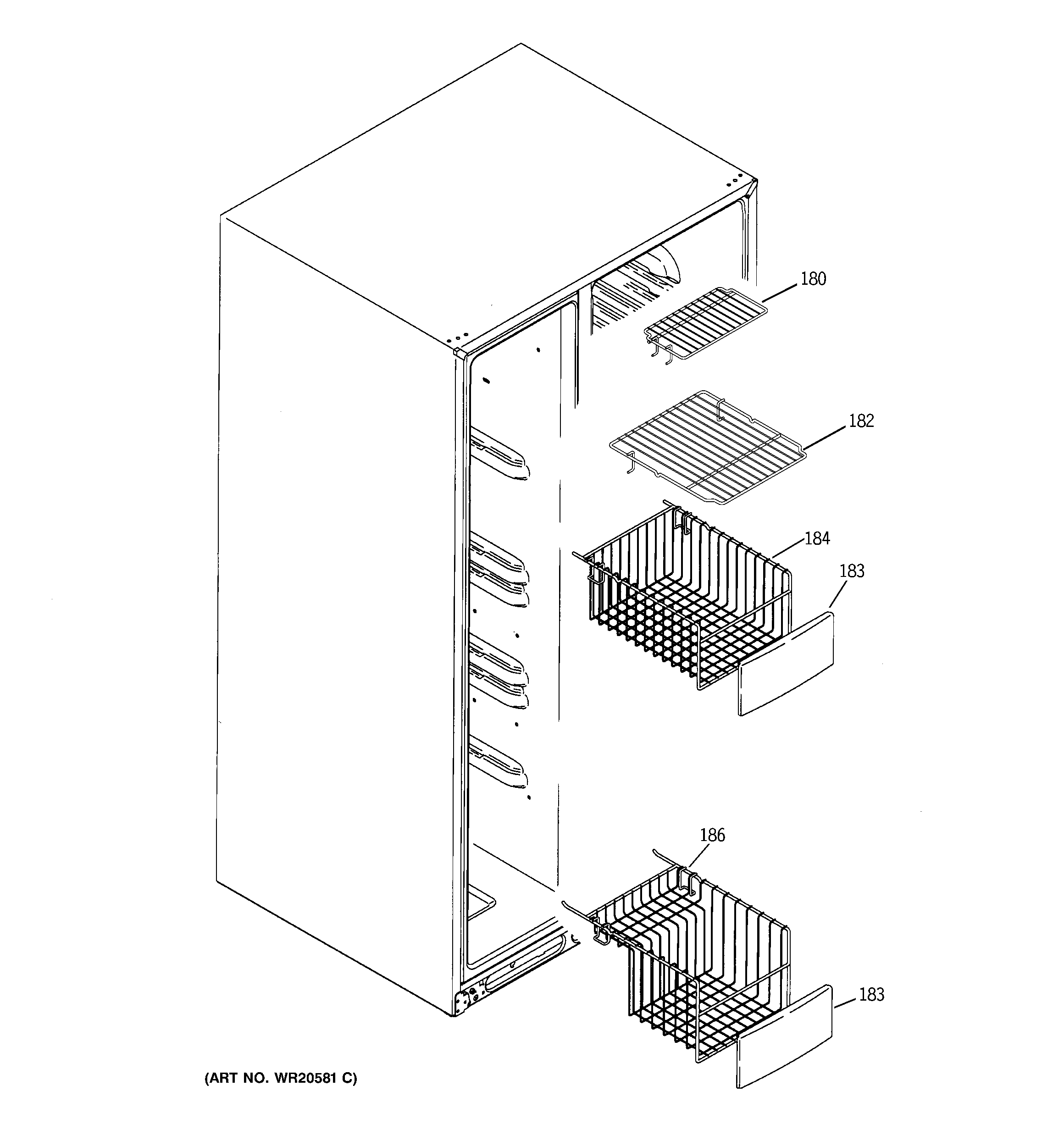 GE GIE21LGYDFKB freezer shelves diagram