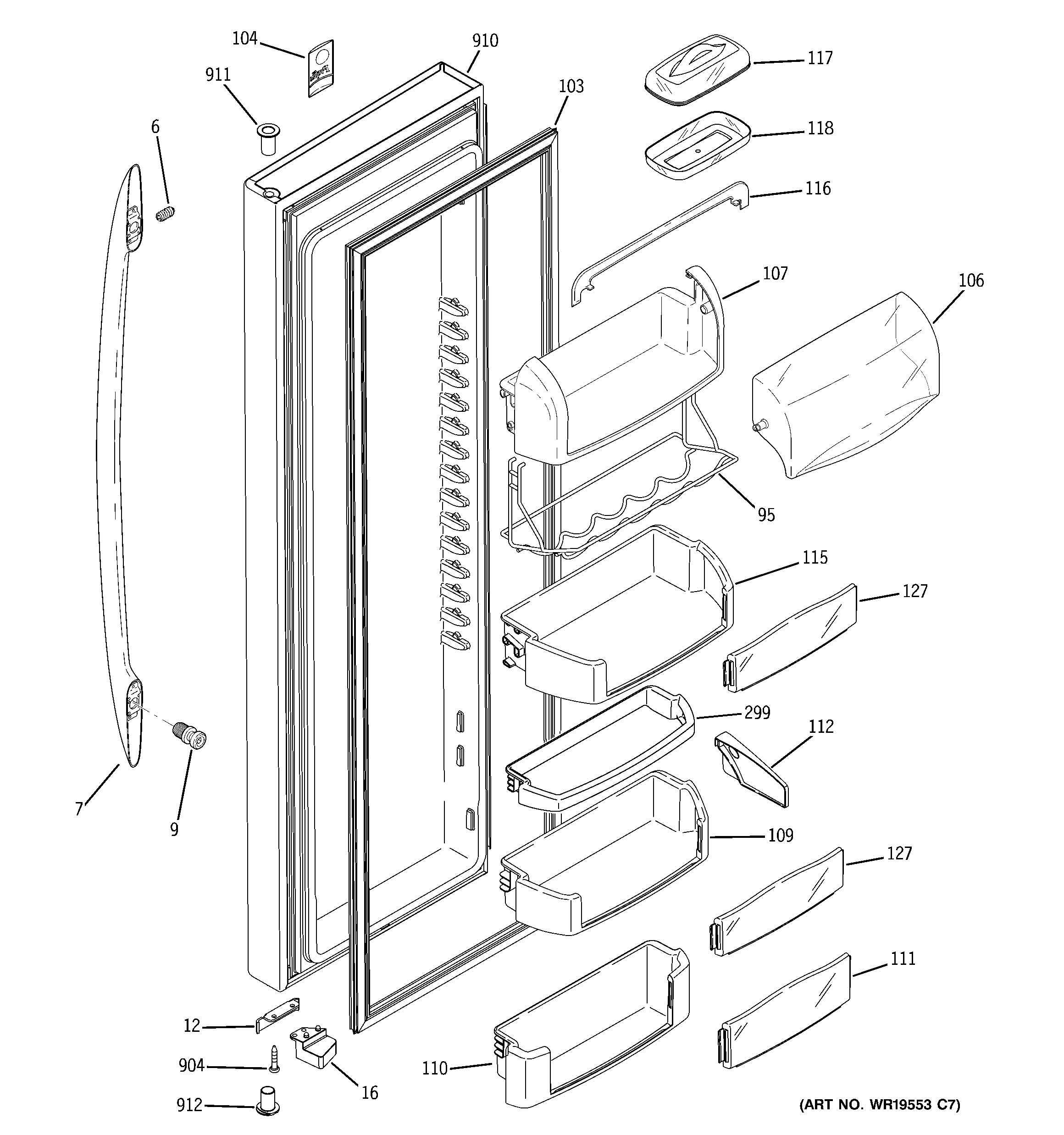 GE PCA23VGXGFSS fresh food door diagram