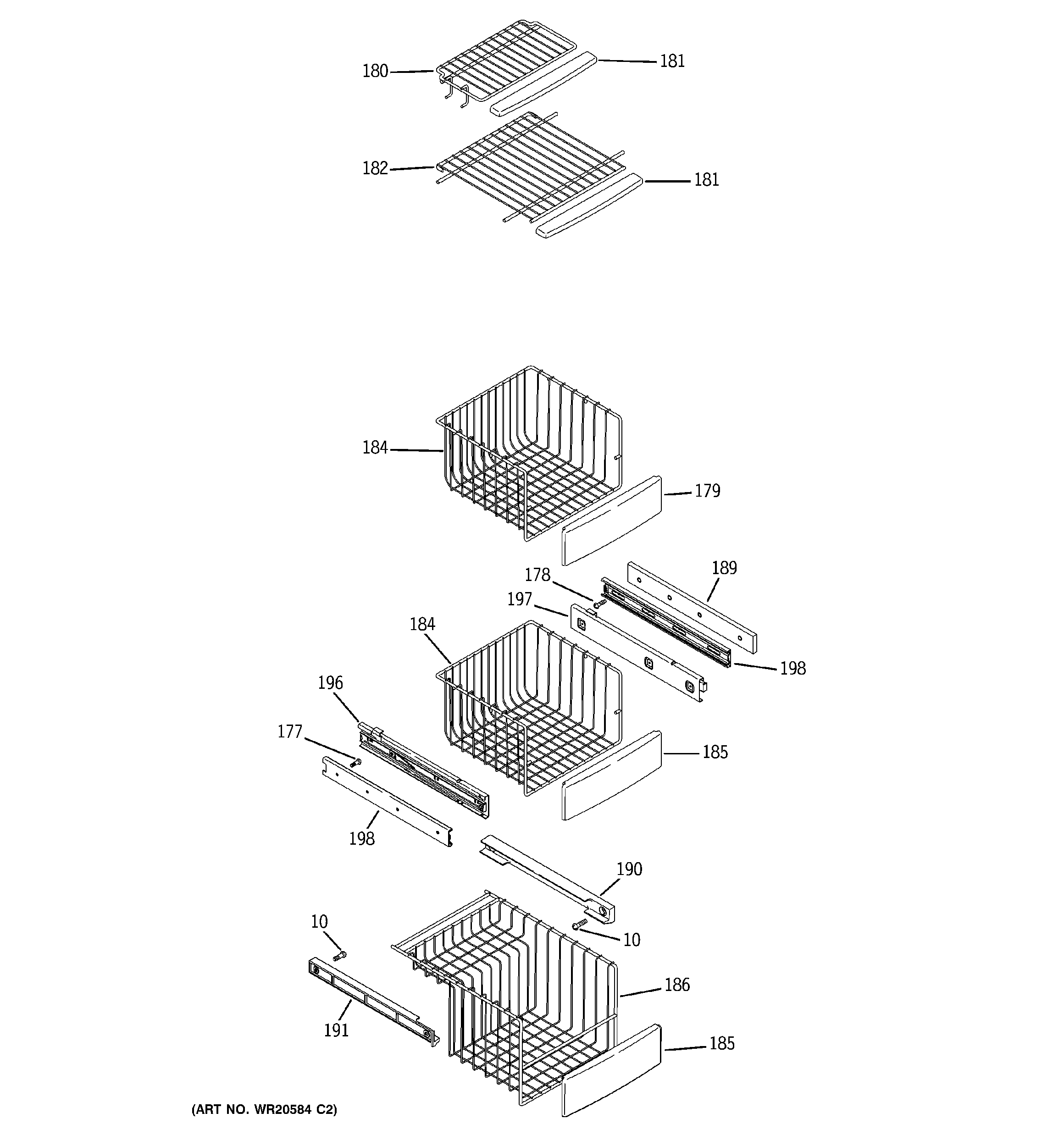 GE PCA23VGXGFSS freezer shelves diagram