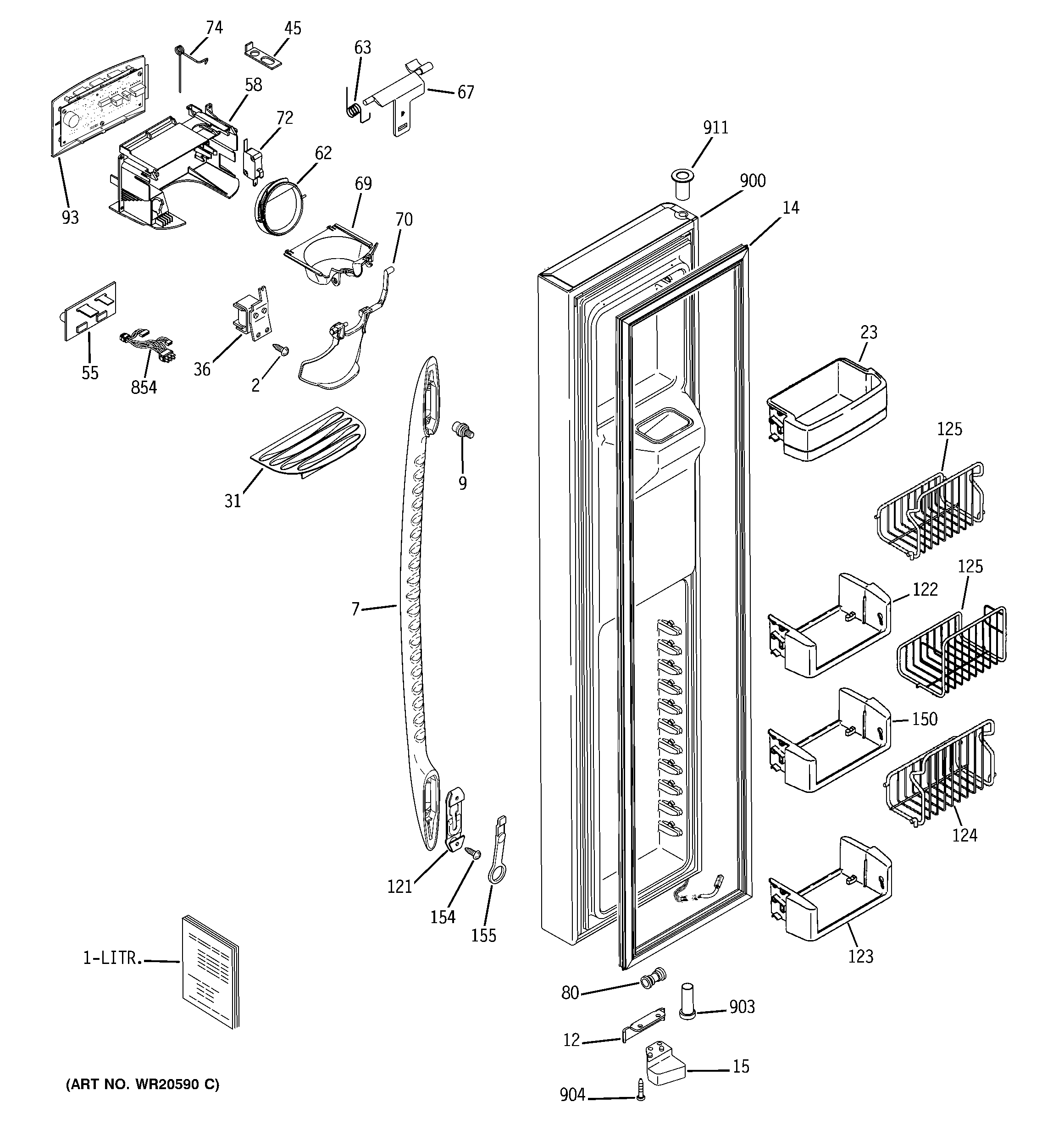 GE PCE23VGXGFWW freezer door diagram
