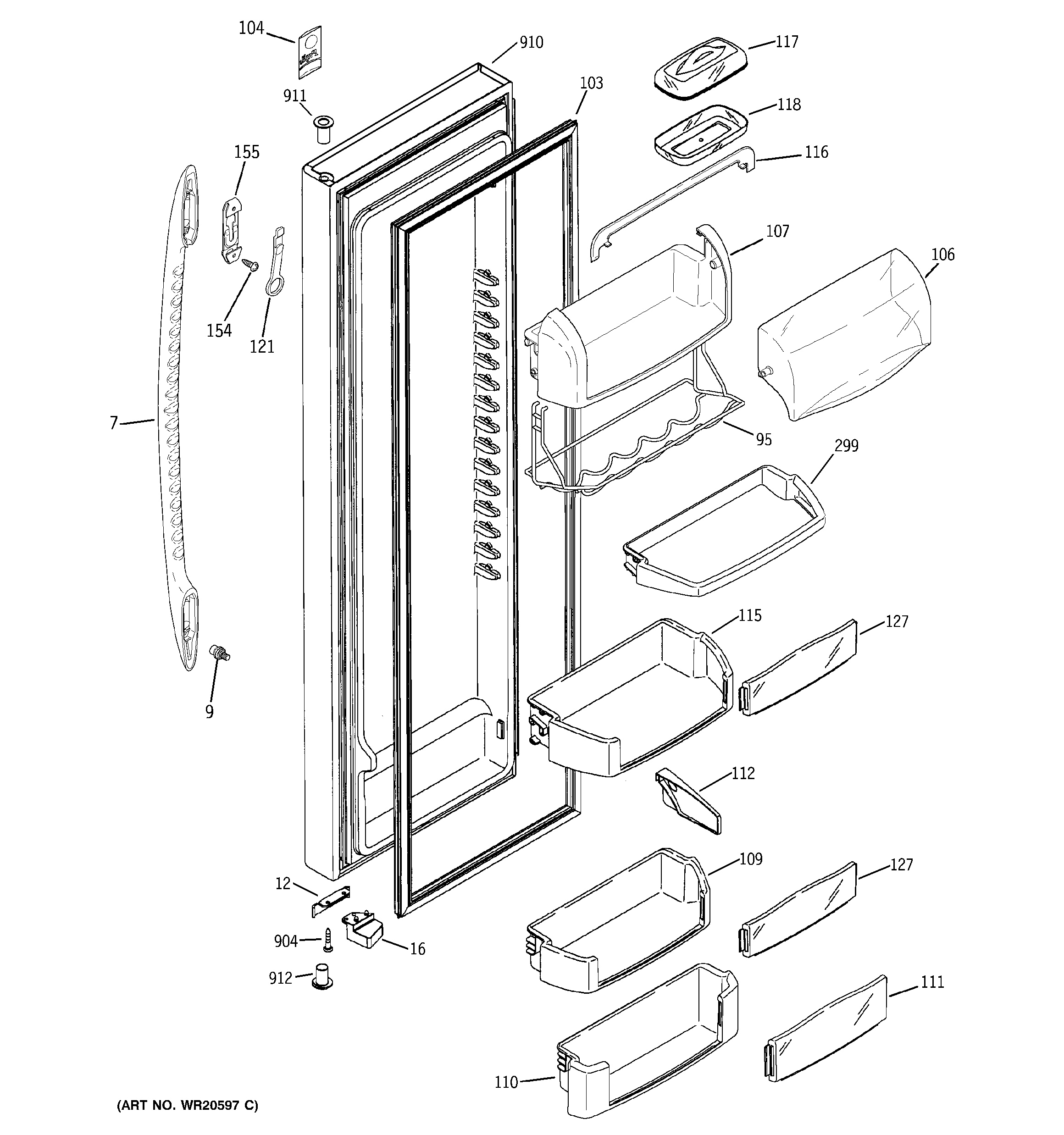 GE PCE23VGXGFWW fresh food door diagram