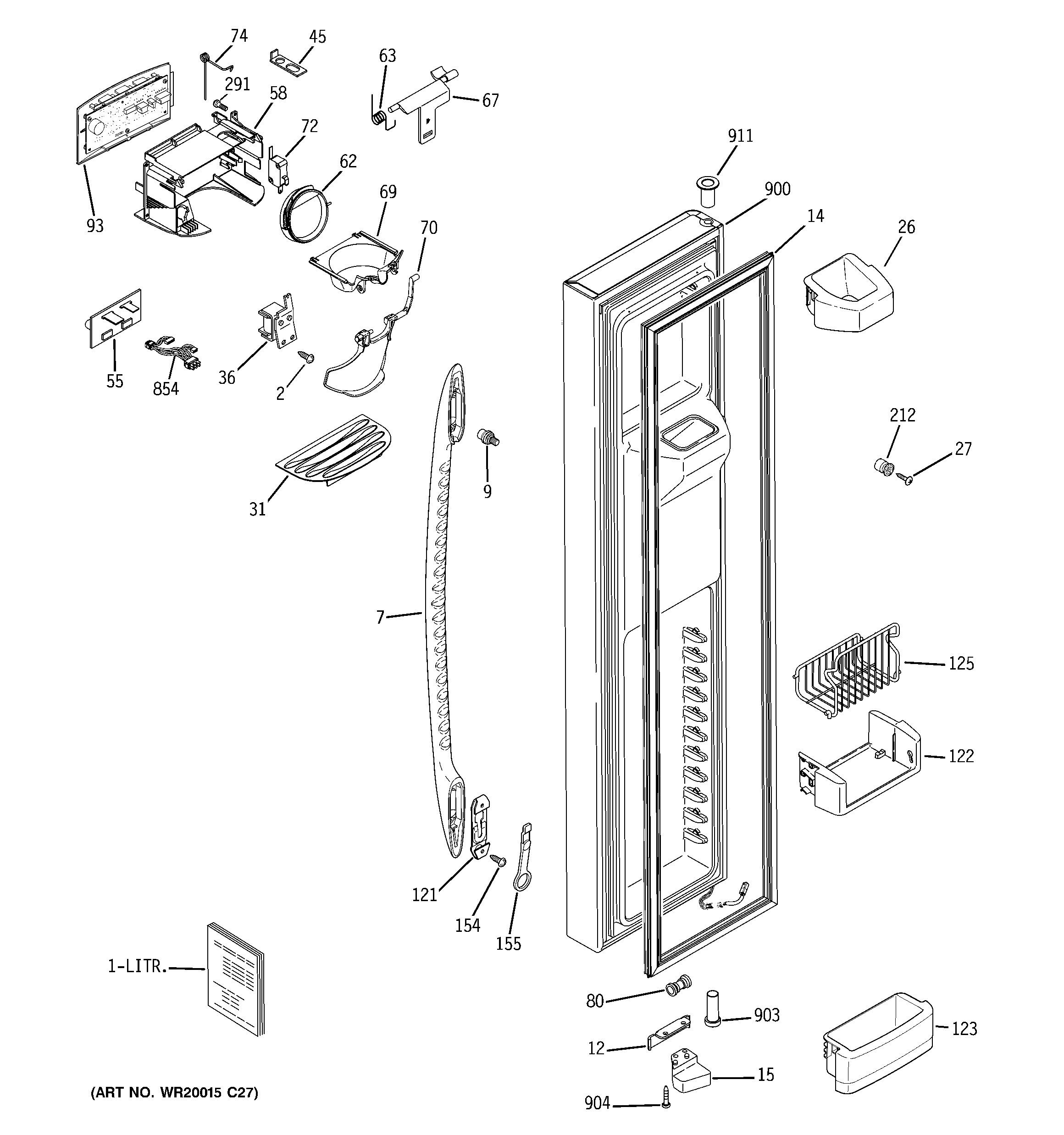 GE PSCF3RGXGFBB freezer door diagram