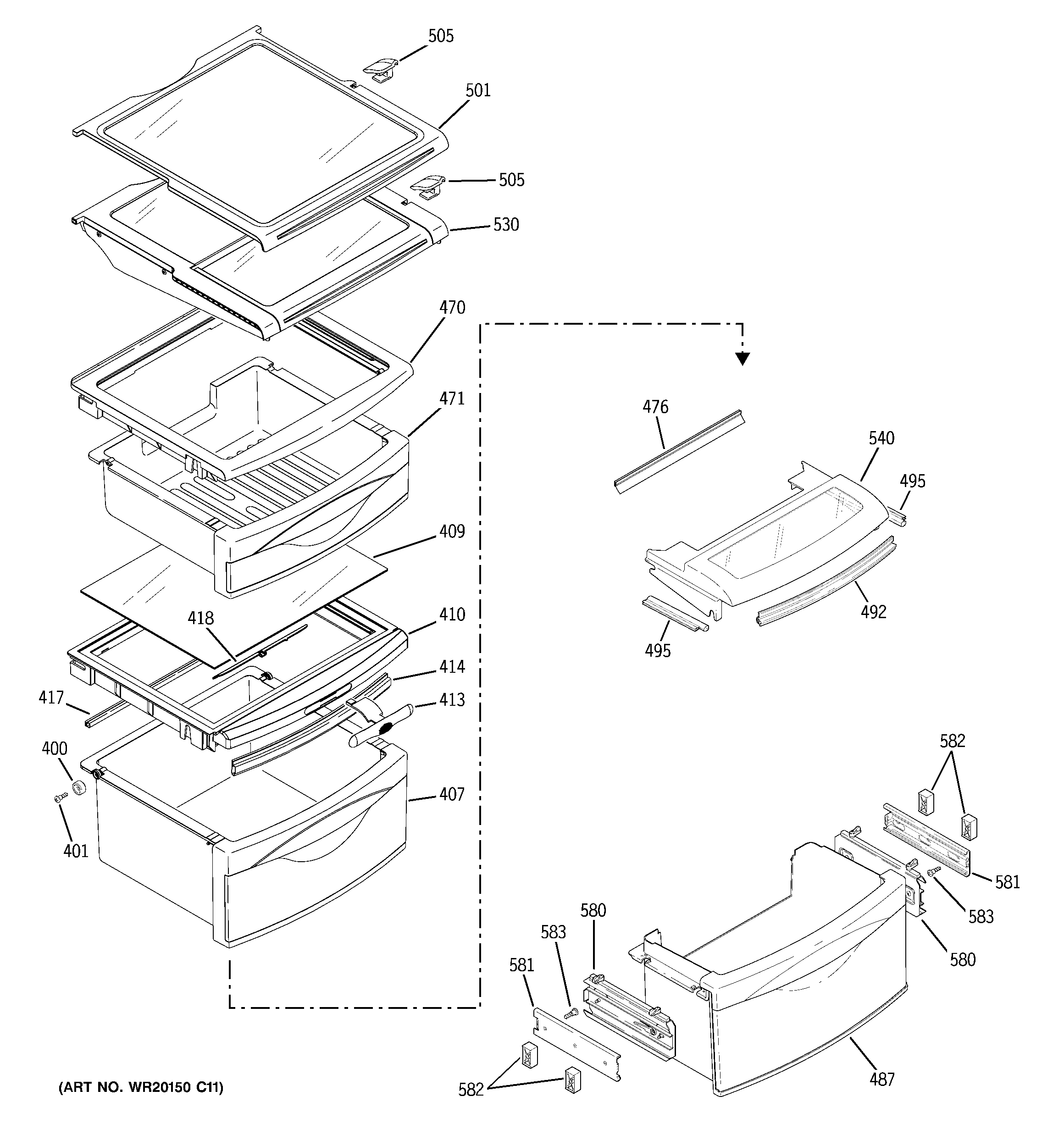 GE PSIC3RGXGFWV fresh food shelves diagram