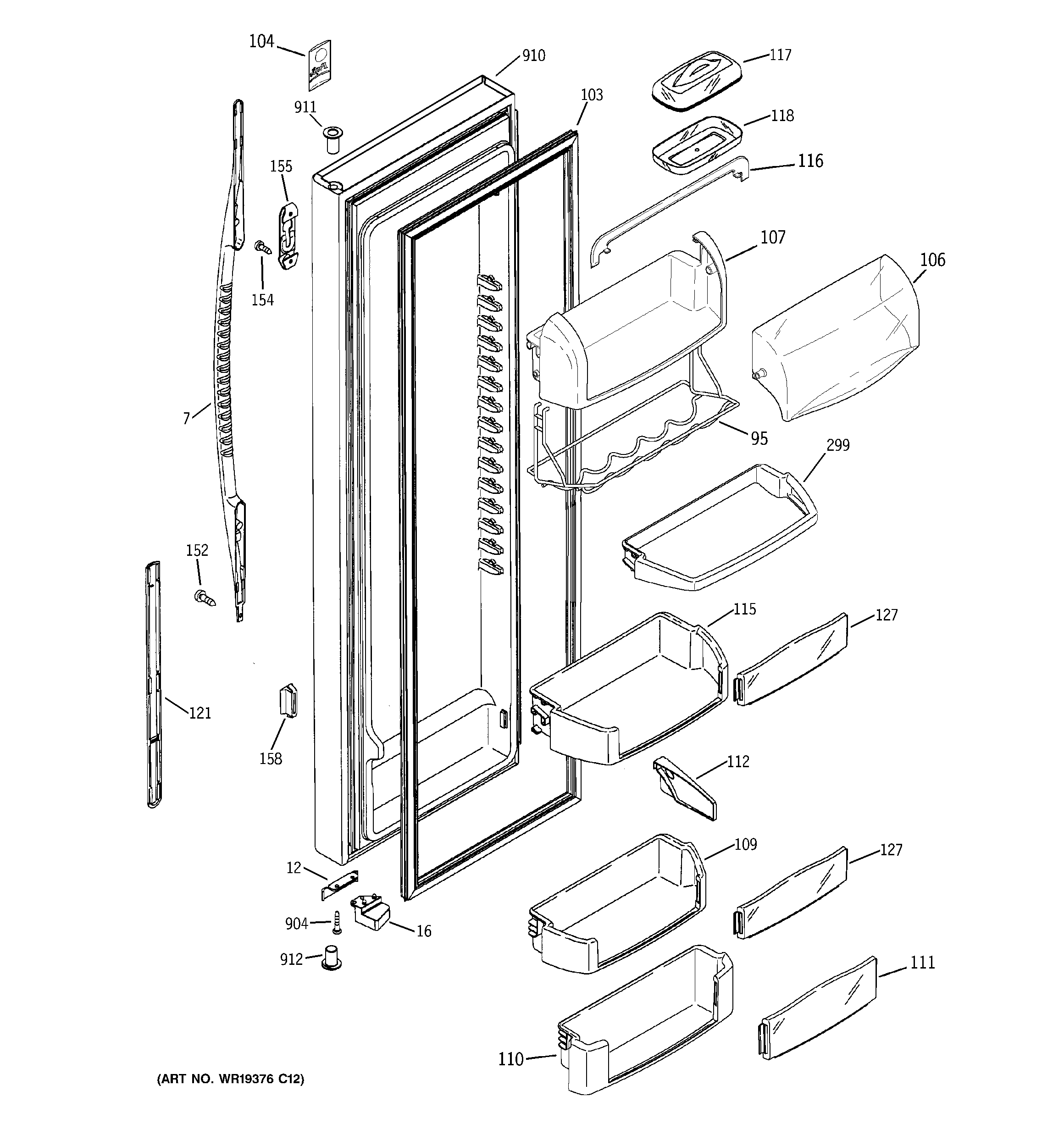 GE PCE23NGTMFWW fresh food door diagram