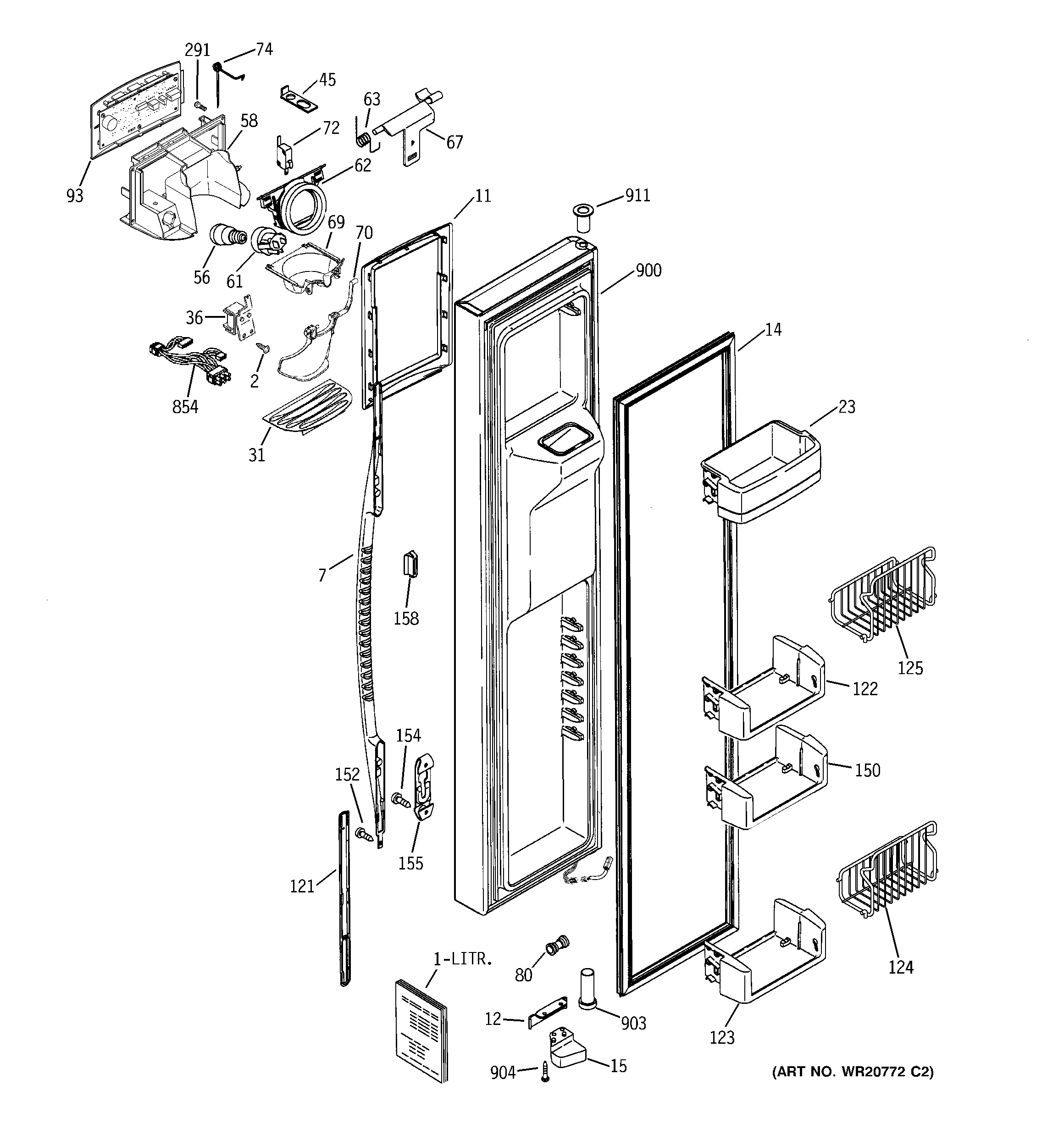 GE PCE23NHTMFWW freezer door diagram