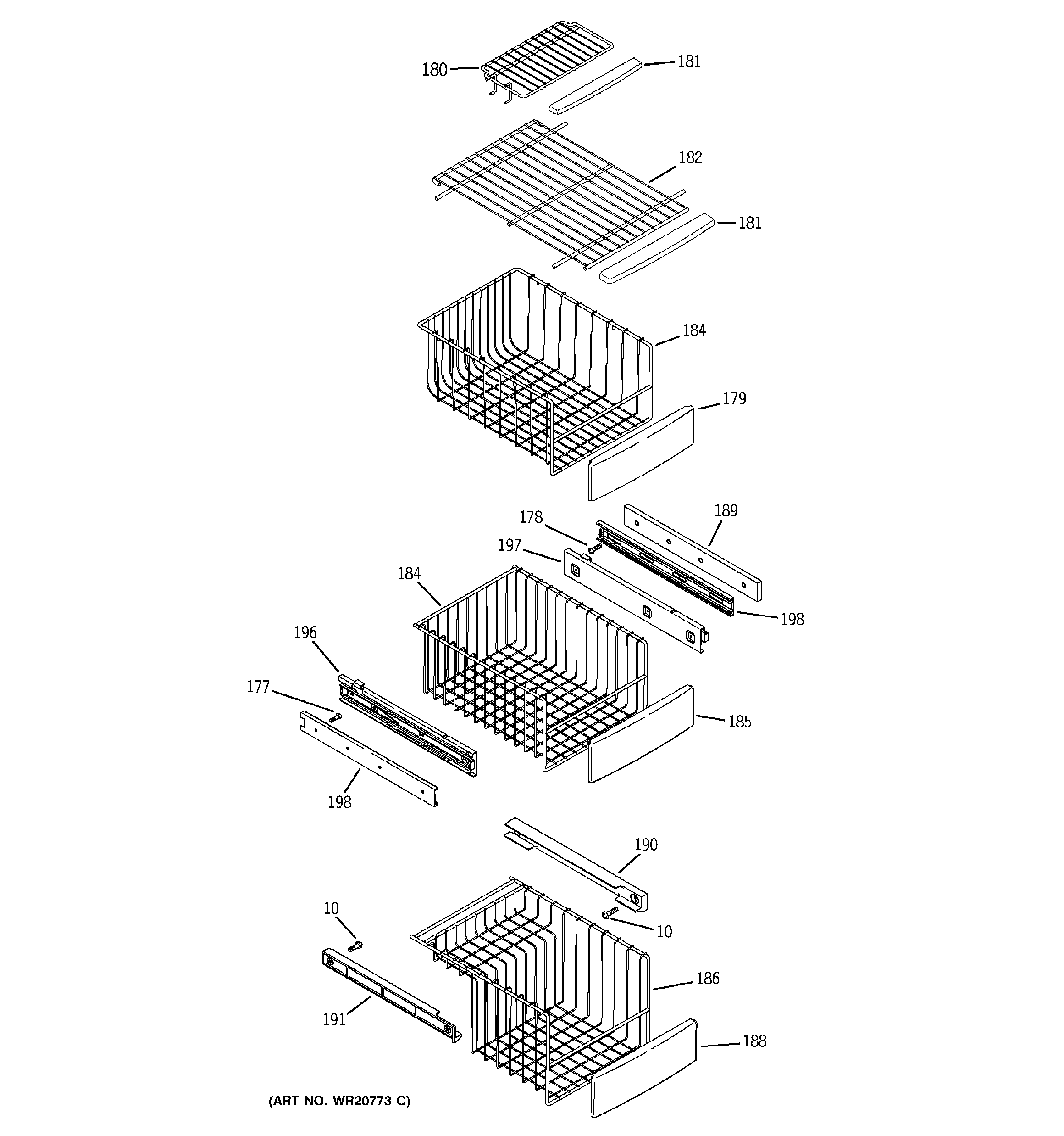 GE PCE23NHTMFWW freezer shelves diagram