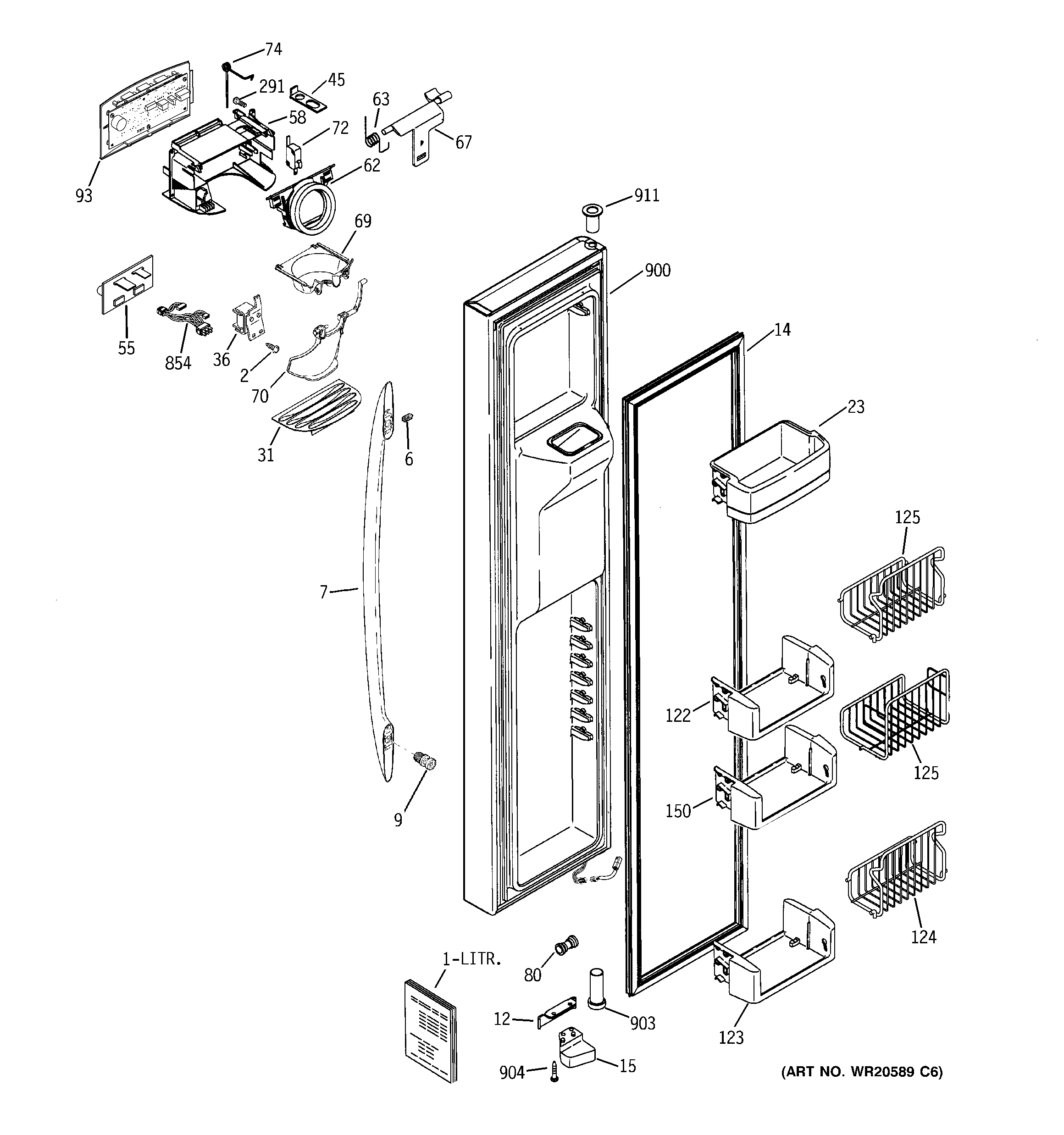GE PCE23TGXGFSS freezer door diagram
