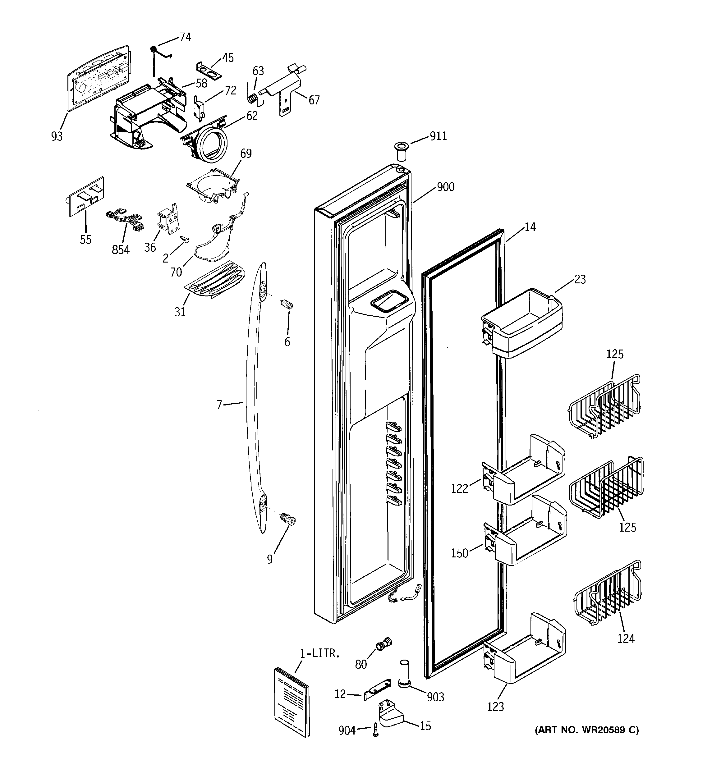 GE PCE23VGXGFSS freezer door diagram