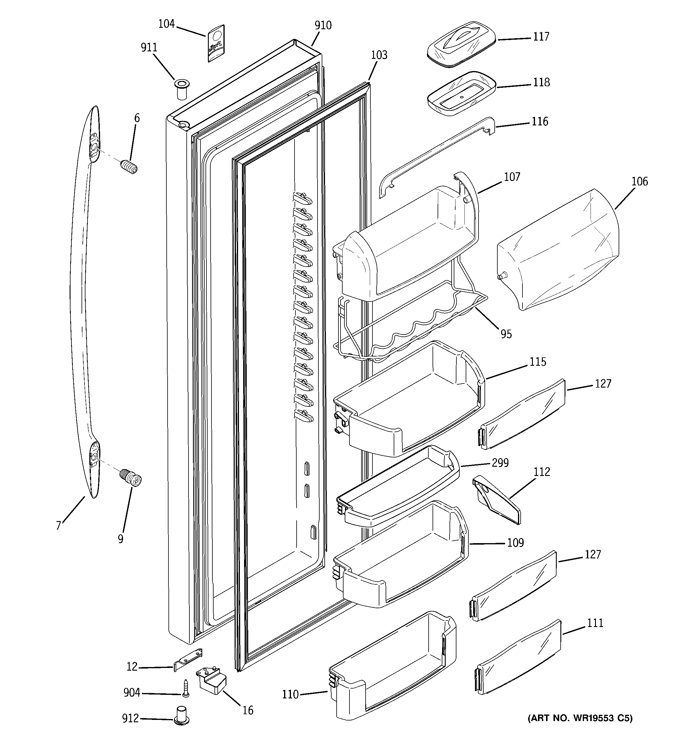 GE PCE23VGXGFSS fresh food door diagram