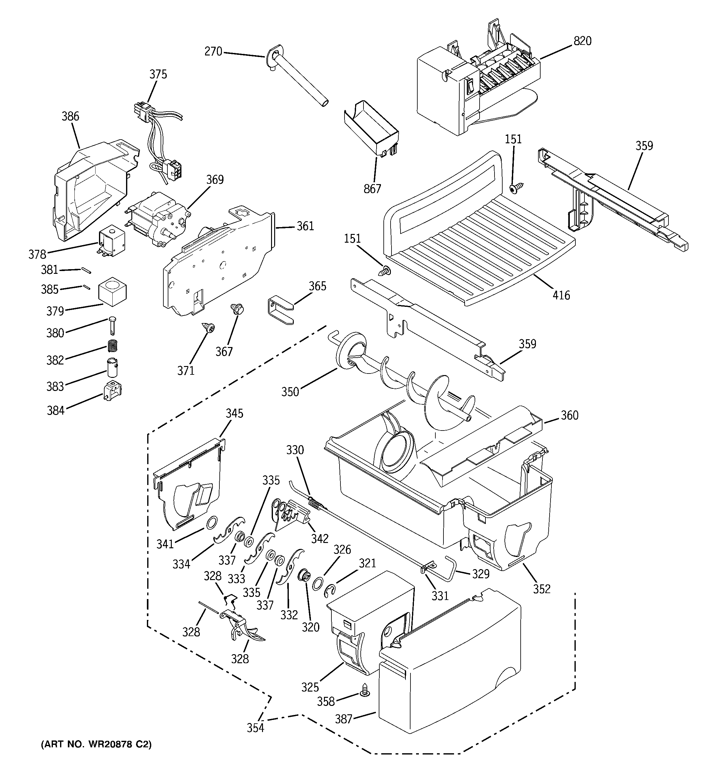 GE PCE23VGXGFSS ice maker & dispenser diagram
