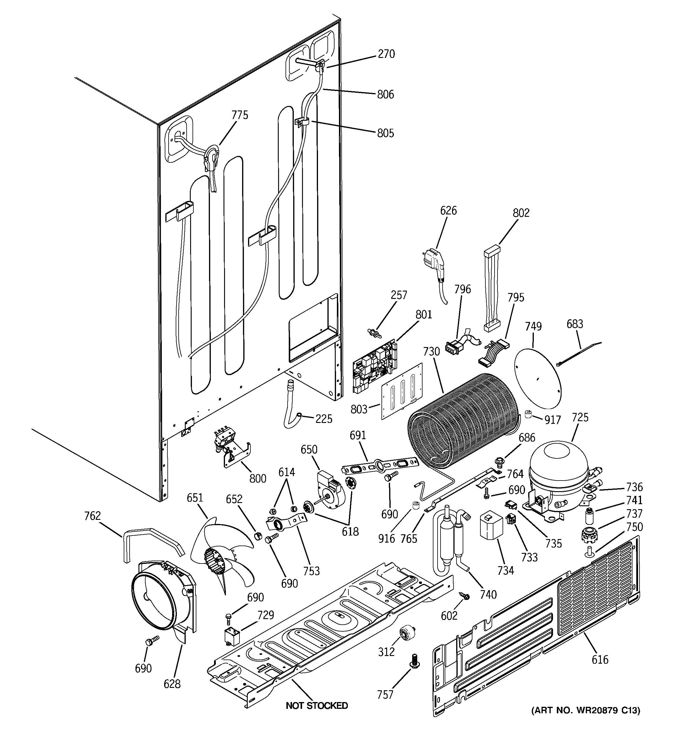 GE PCK23NHWKFCC sealed system & mother board diagram