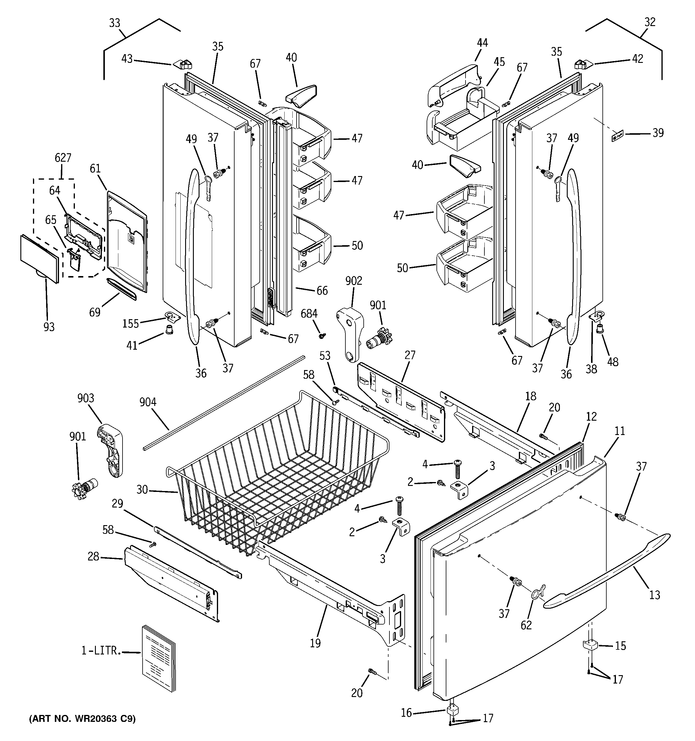 GE PFSF2MJYGBB doors diagram